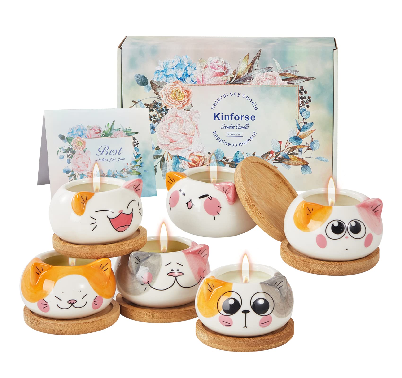 Kinforse Scented Candles - 6 Pack Novelty Gifts for Womens Birthday, Unique Cat-Themed Presents
