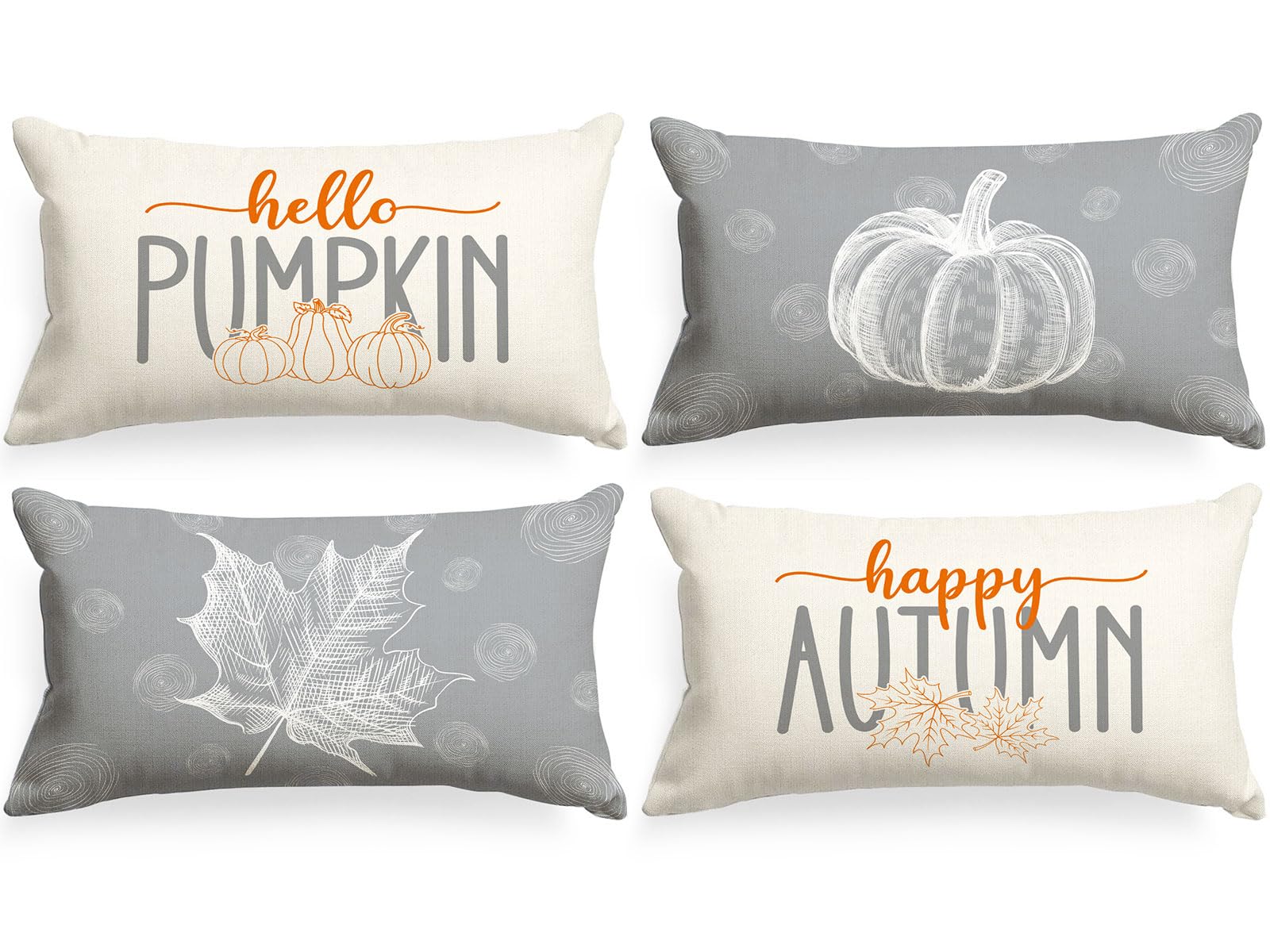Ywlake Grey 12X20 Throw Fall Pillow Covers Set Of 4, Maple Leaf Pumpkin Decorative Holiday 12 X 20 Autumn Cushion Covers Thanksg