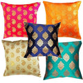 Pink Parrot Art Silk Multi ColourCushion Cover With Zipper 16X16 InchSet Of 5 Pcs