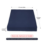 Covers & All Square Outdoor Cushion Covers For Patio Furniture Sets, Water, Tear & Uv Resistant Polyester Cushion Slipcover With Zippers (Pack Of 2) (20' L X 20' W X 4' Thick, Navy Blue)