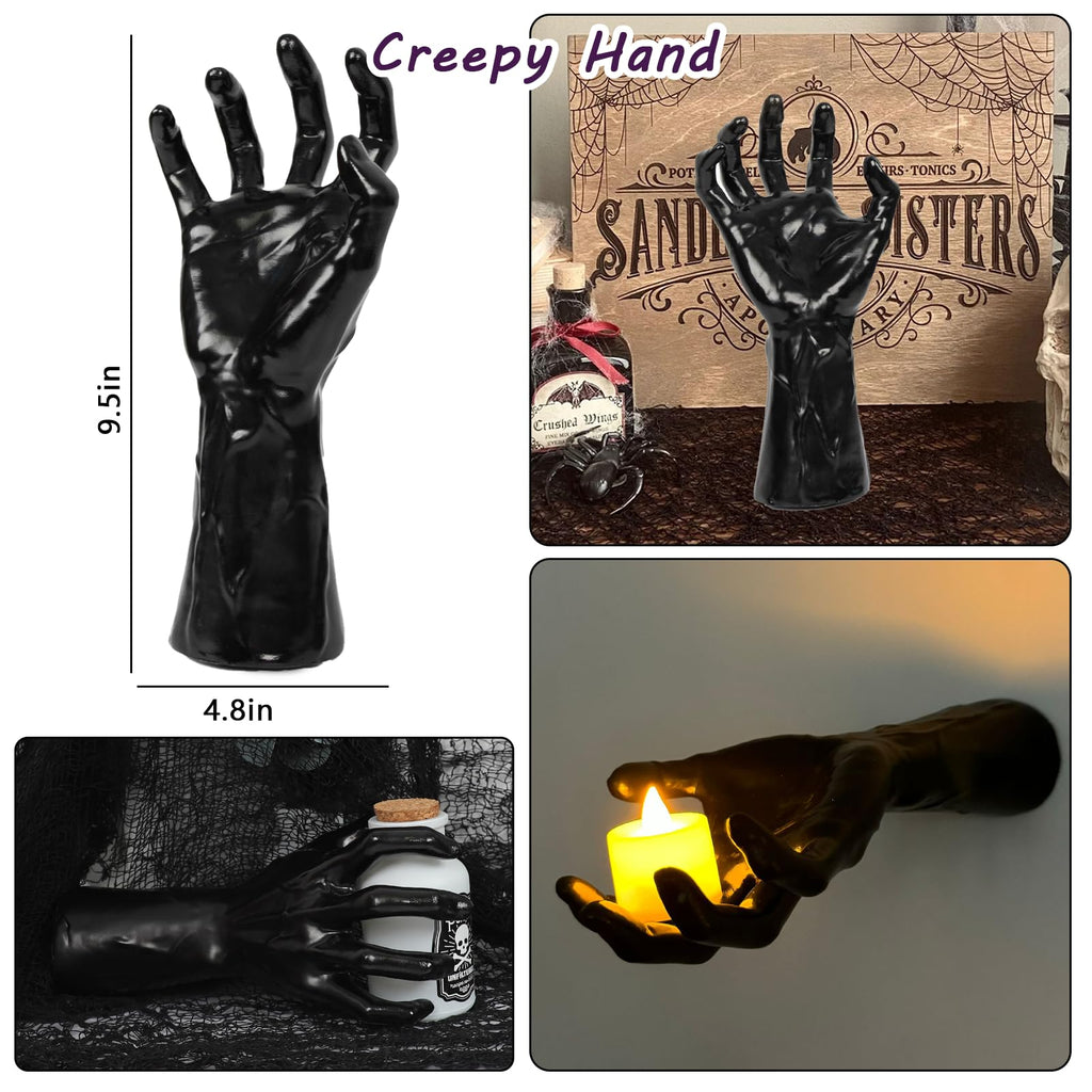Dazonge Halloween Decorations, Pack Of 3 Wall Mounted Creepy Reaching Hands With Lighted Candles, Life-Sized Horror Hands For Go