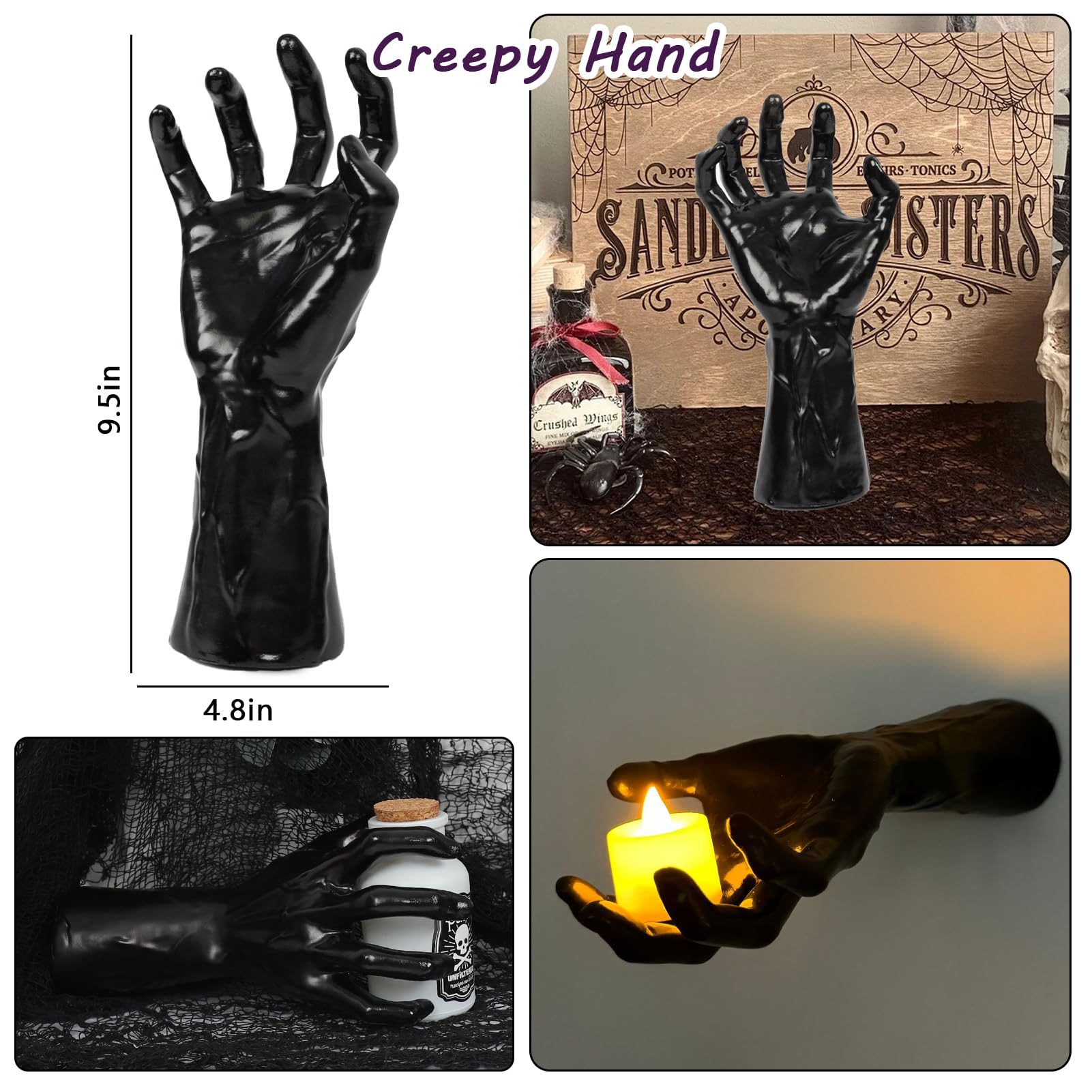 Dazonge Halloween Decorations, Pack Of 3 Wall Mounted Creepy Reaching Hands With Lighted Candles, Life-Sized Horror Hands For Go