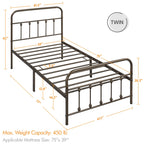Yaheetech Classic Metal Platform Bed Frame Mattress Foundation With Victorian Style Iron-Art Headboard/Footboard/Under Bed Storage/No Box Spring Needed/Twin Size Bronze