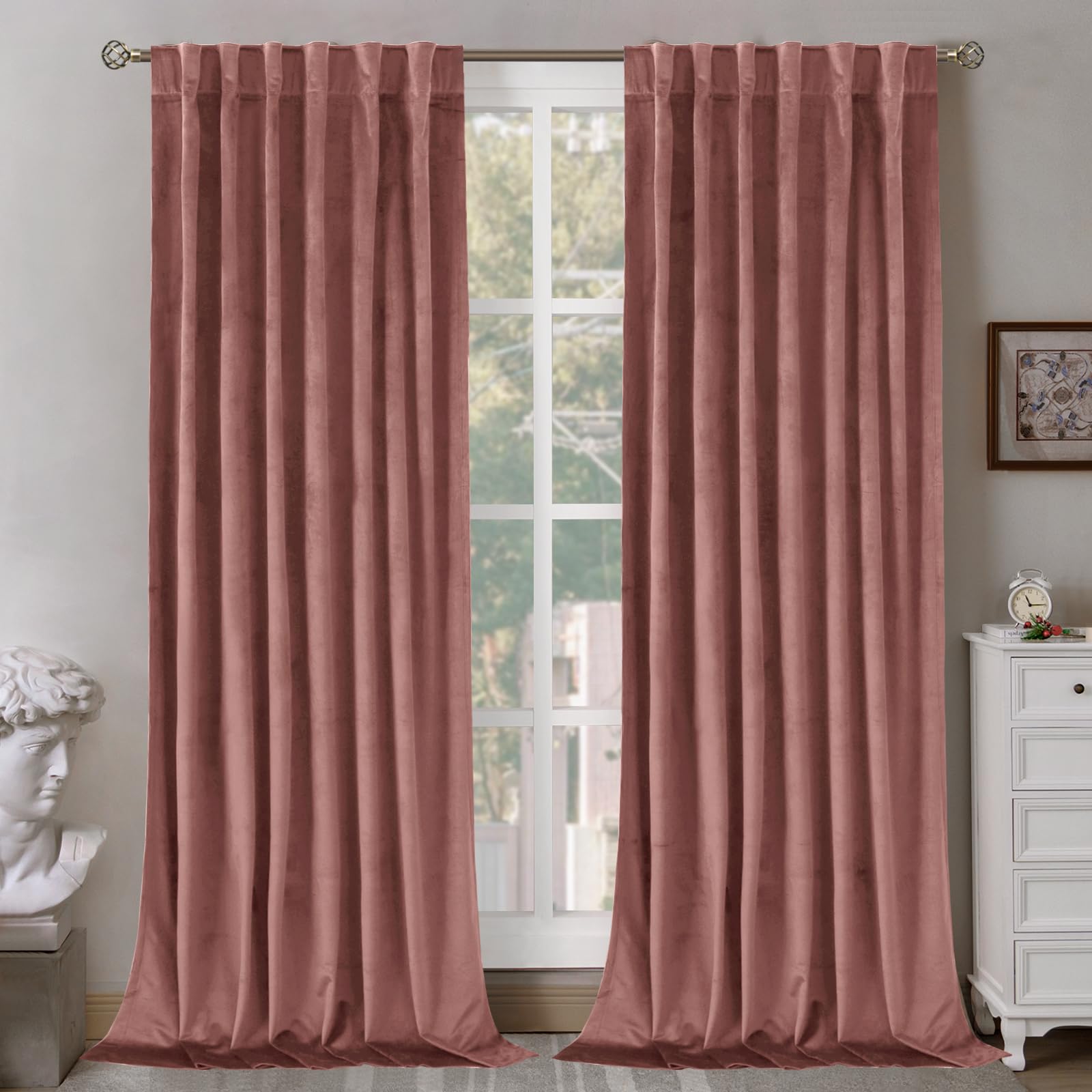 Bgment Dusty Rose Velvet Curtains 84 Inch For Bedroom, Thick Thermal Insulated Room Darkening Curtains Noise Reduce Back Tab And