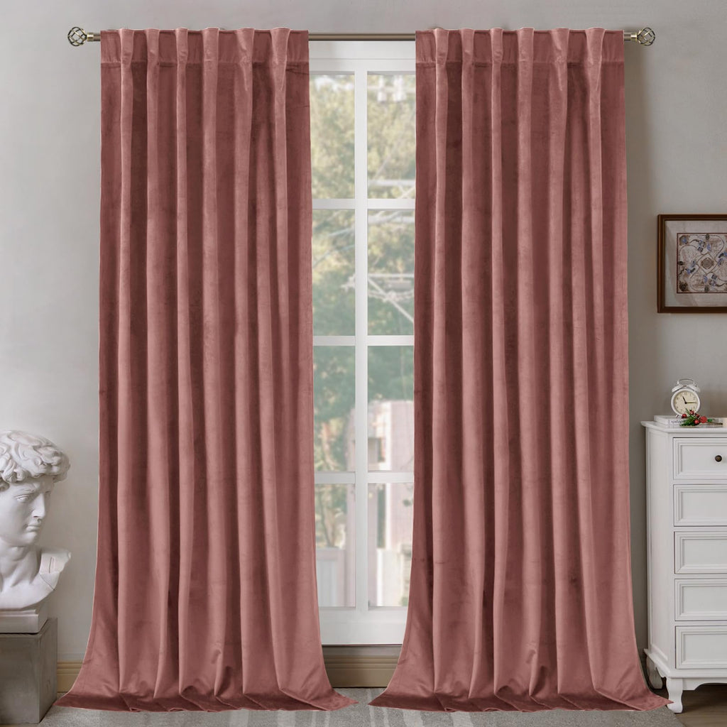 Bgment Dusty Rose Velvet Curtains For Bedroom, Thick Thermal Insulated Room Darkening Curtains Noise Reduce Back Tab And Rod Poc