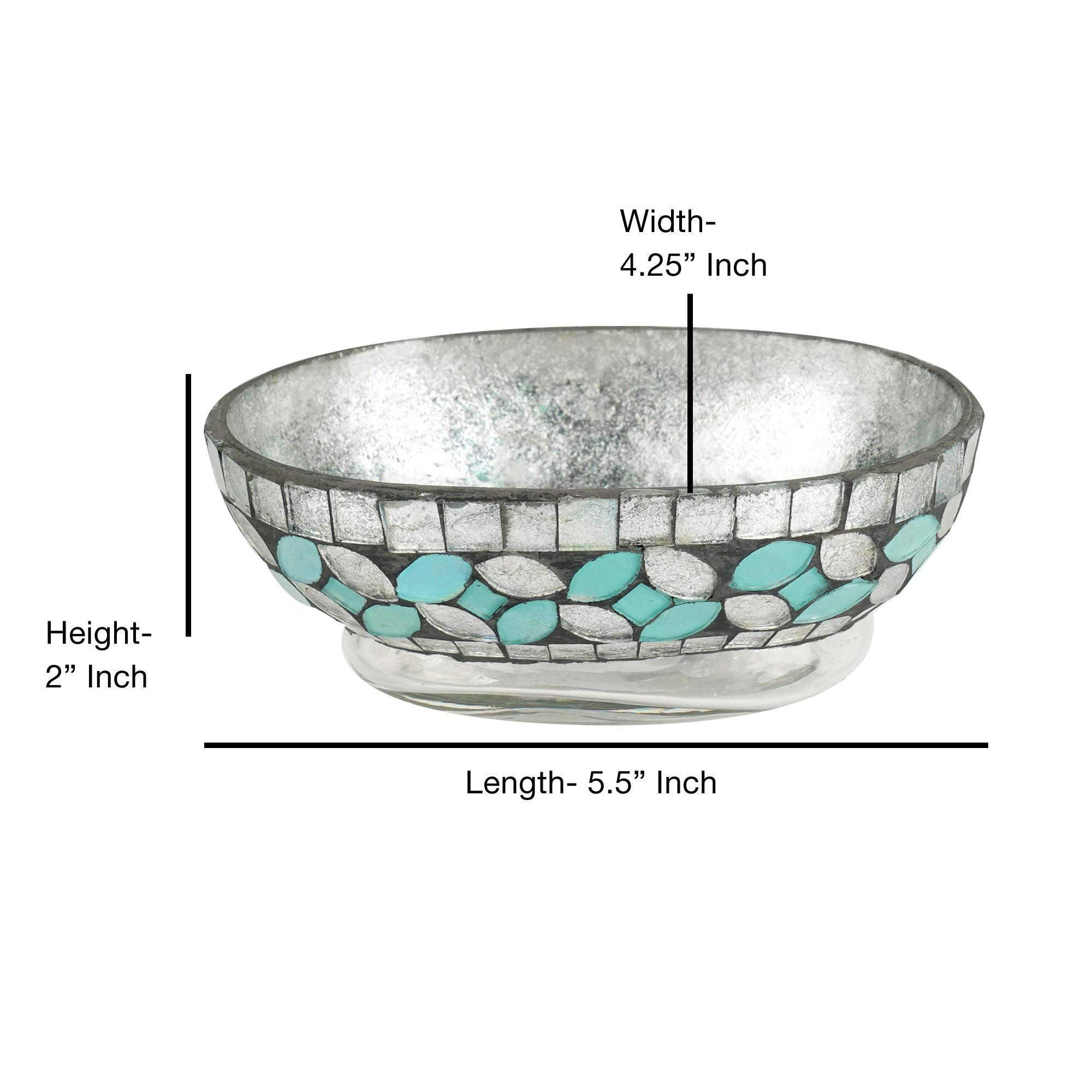Nu Steel Sea Foam Soap Bar Dish In Aqua Blue/Silver Glass Mosaic/ Stainless Steel For Bathrooms & Vanity Spaces
