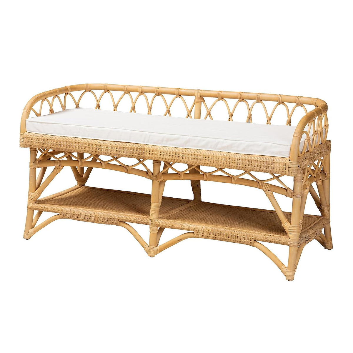 Baxton Studio Leryn Rattan Bench, White/Natural Brown (233-13162-HiT)