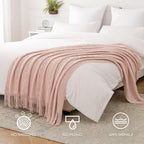 Miulee Light Pink Knitted Throw Blanket For Couch Boho Textured Cozy Woven Blanket With Tassels For Sofa Chair Bed Living Room Acrylic Wave Pattern 50'X60' Valentines Day Decor
