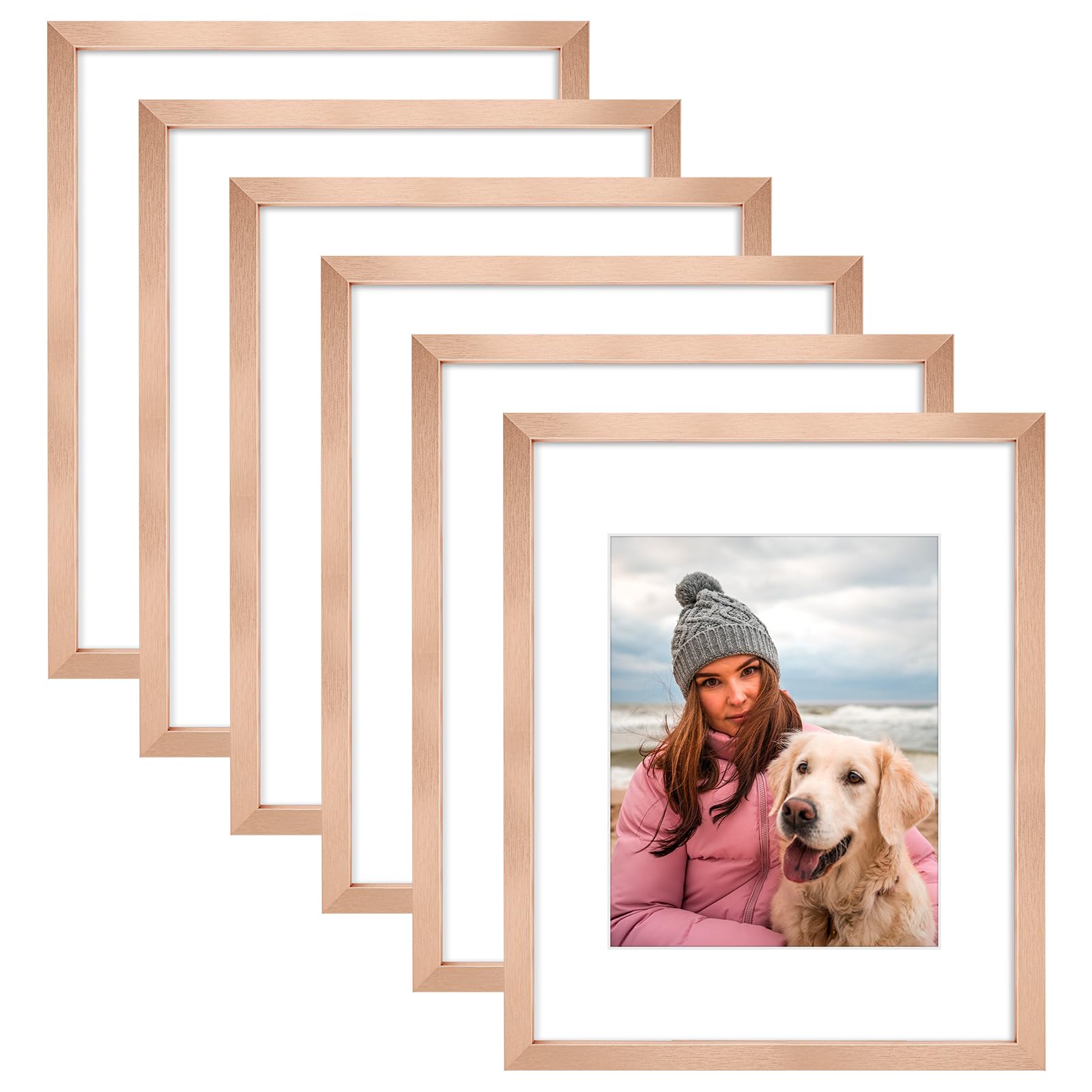 AUEAR 16x20 Picture Frames Set of 6, with Mat for 11x14 or 16x20 Without Mat, Composite Wood Gallery Photo Frames with Plexiglas