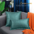 Brawarm Teal Leather Throw Pillow 20 X 20 Inches, Faux Leather Pillow Cover With Piping, Hand Stitched Leather Decorative Throw