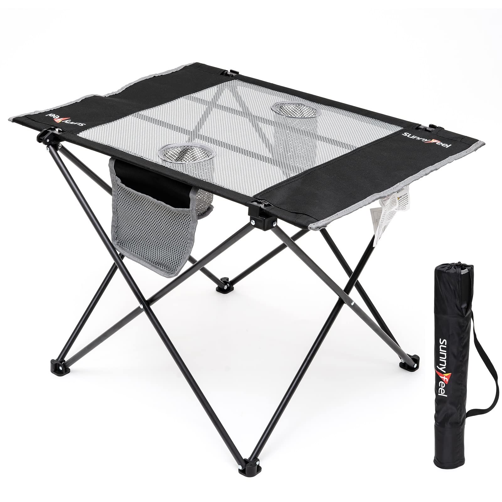 SUNNYFEEL Outdoor Folding Table | Lightweight Mesh Compact Camping Table, Roll Up Top 2 People Portable Camp Tables with Carry B
