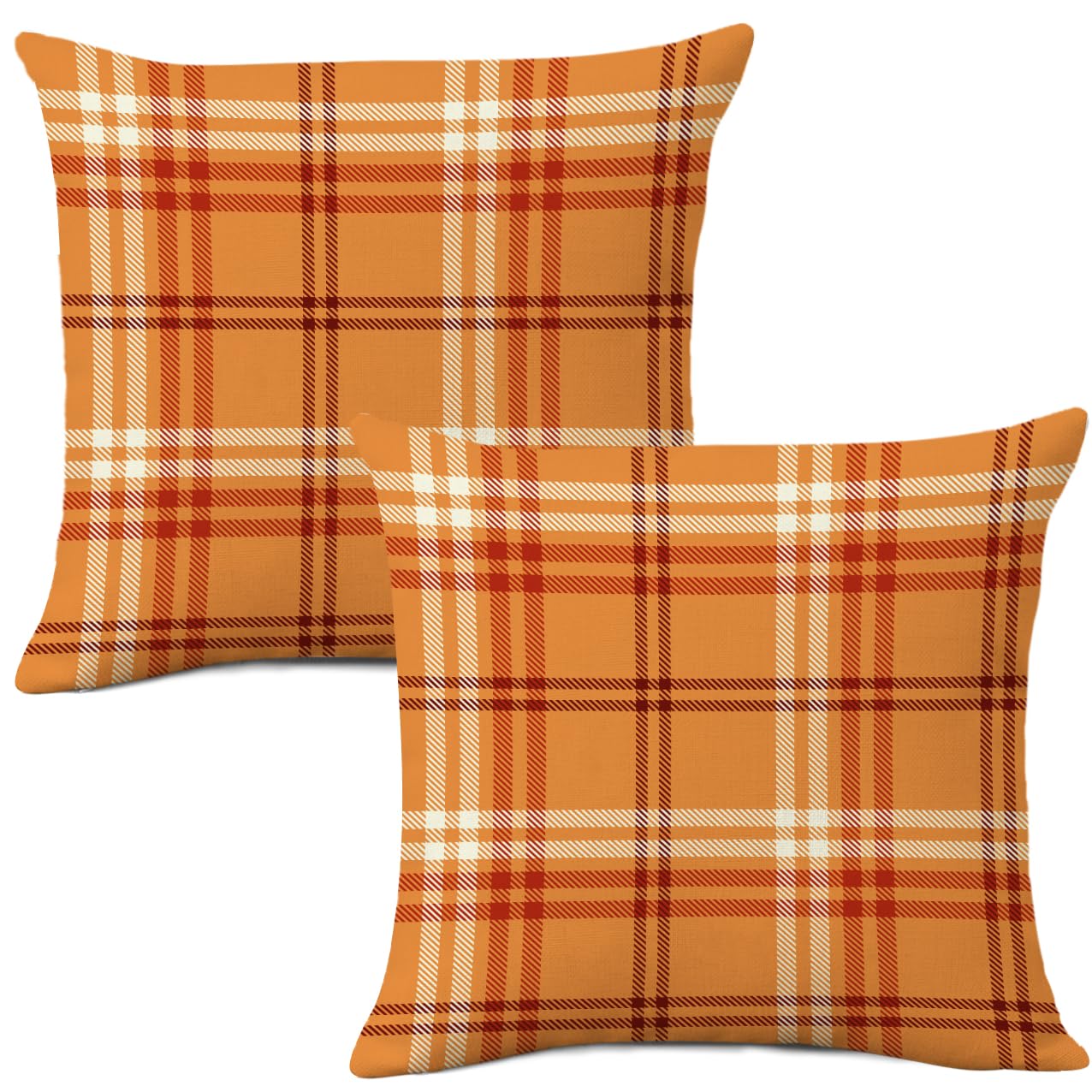 Aofanggo Fall Pillow Covers 18X18 Set Of 2 Autumn Decorative Brown Orange Red Plaids Check Throw Pillow Cases Gingham Cushion Co