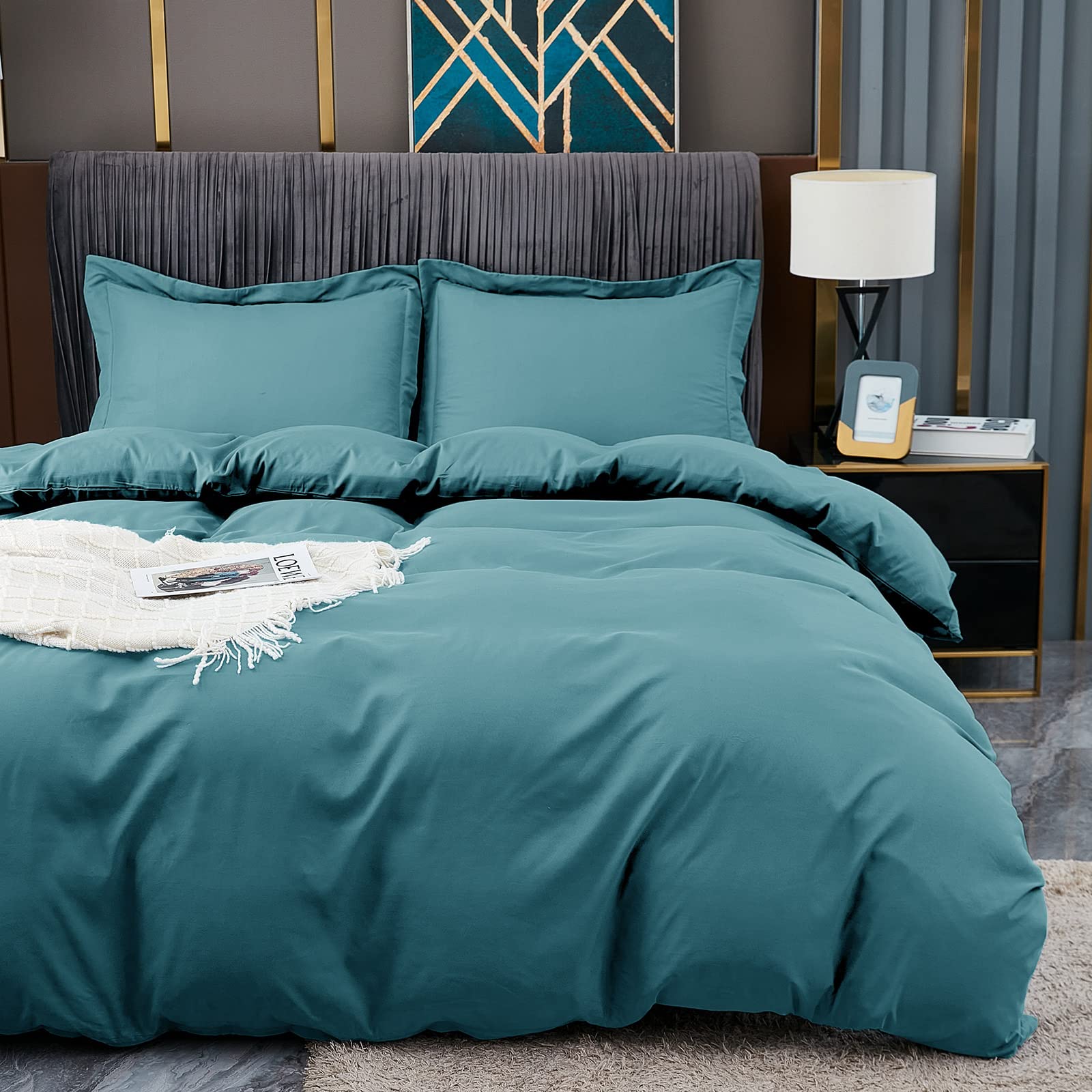 Bbangd Full Duvet Covers - Ultra Soft And Breathable Bedding Comforter Sets Washed Microfiber 3 Pieces With Zipper Closure Duvet Cover And 2 Pillow Shams (Teal)