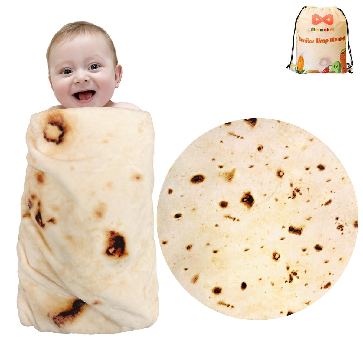 Mermaker Burritos Tortilla Throw Blanket 2.0 Double Sided 47 Inches For Adult And Kids, Giant Funny Realistic Food Blanket, 285
