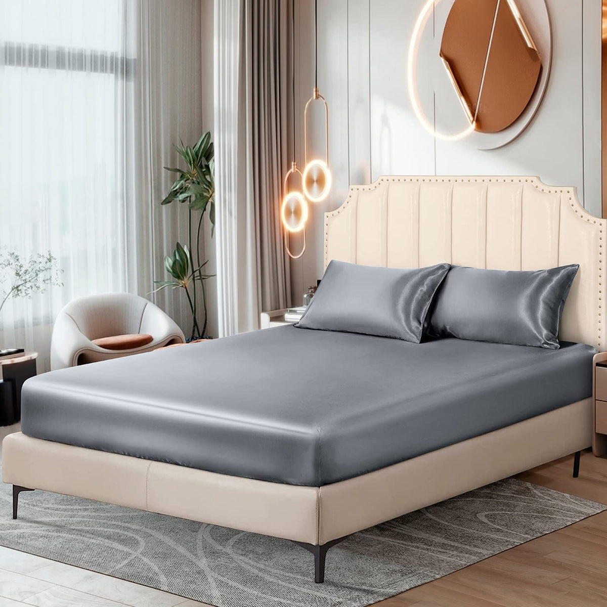 Ersmak Satin Fitted Sheet Only, Luxury Silky Queen Fitted Sheet Ultra Soft Deep Pocket Bottom Sheet, Wrinkle & Fade Resistant -