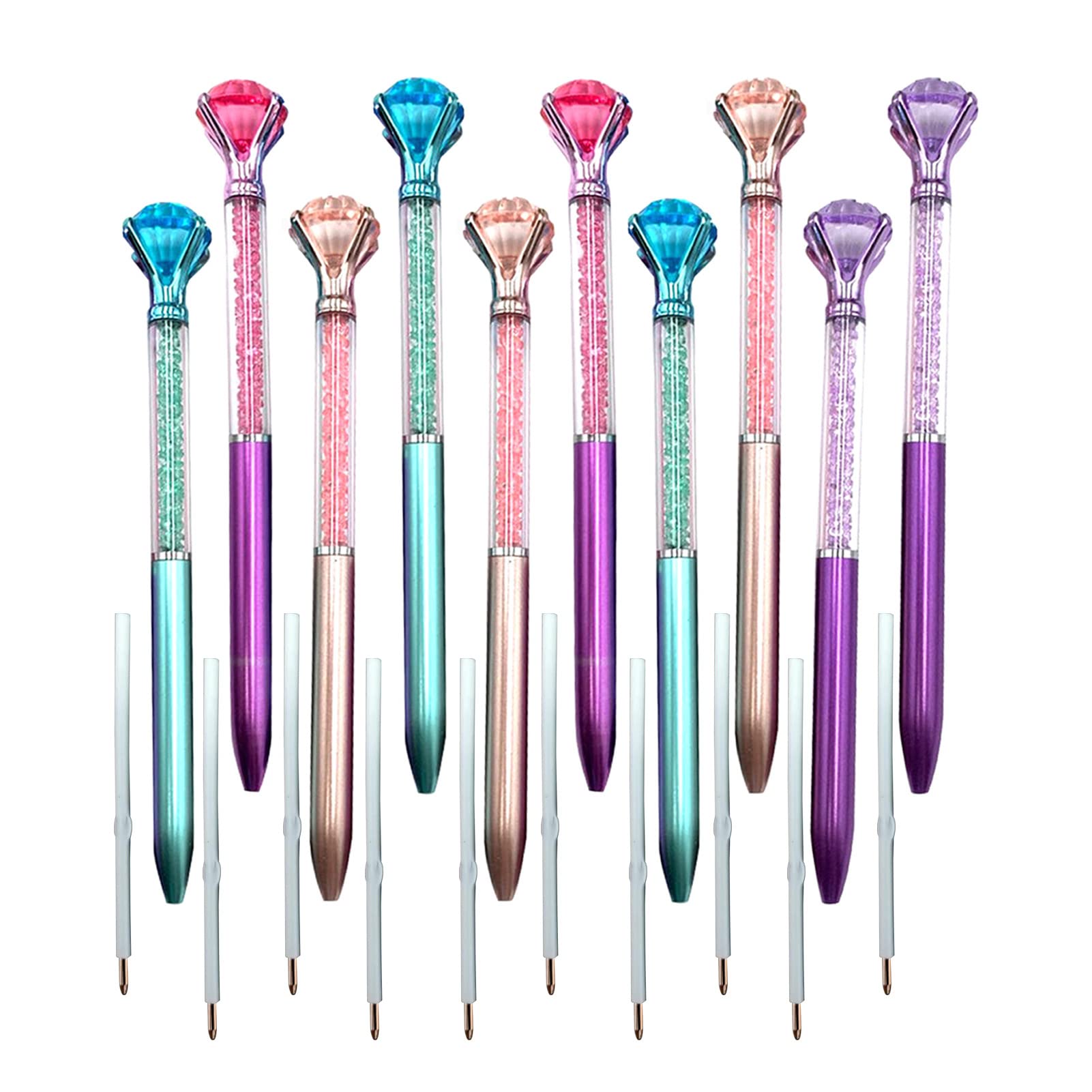 Aiyayi Diamond Pens Pack Of 10 ,Big Crystal Diamond Ballpoint Pens Retractable Metal Quicksand L Pens ,For Office Supplies, Deco