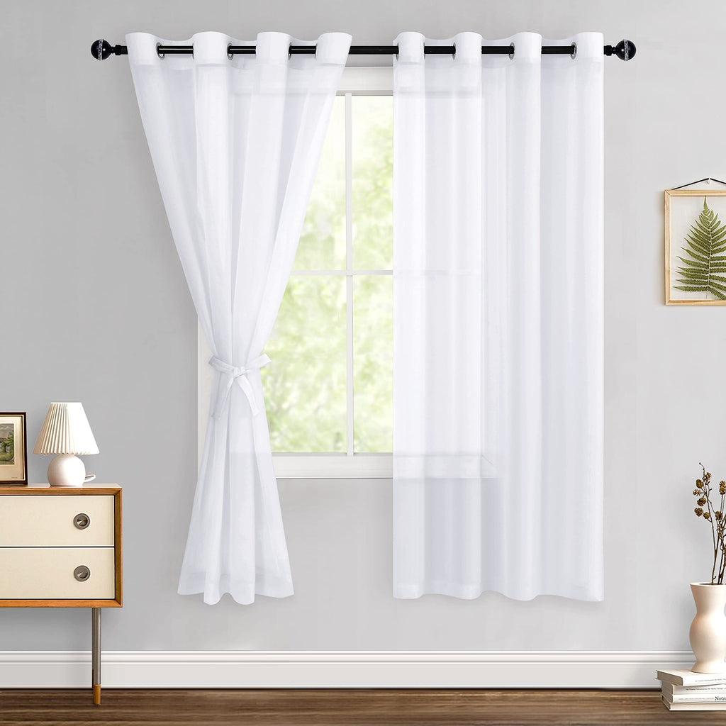 Hiasan White Sheer Curtains For Bedroom With Tiebacks, Lightweight Airy Breathable Voile Drapes Light Filtering Grommet Window Curtains For Living Room, Nursery, Farmhouse, W52 X L63, 2 Soft Panels