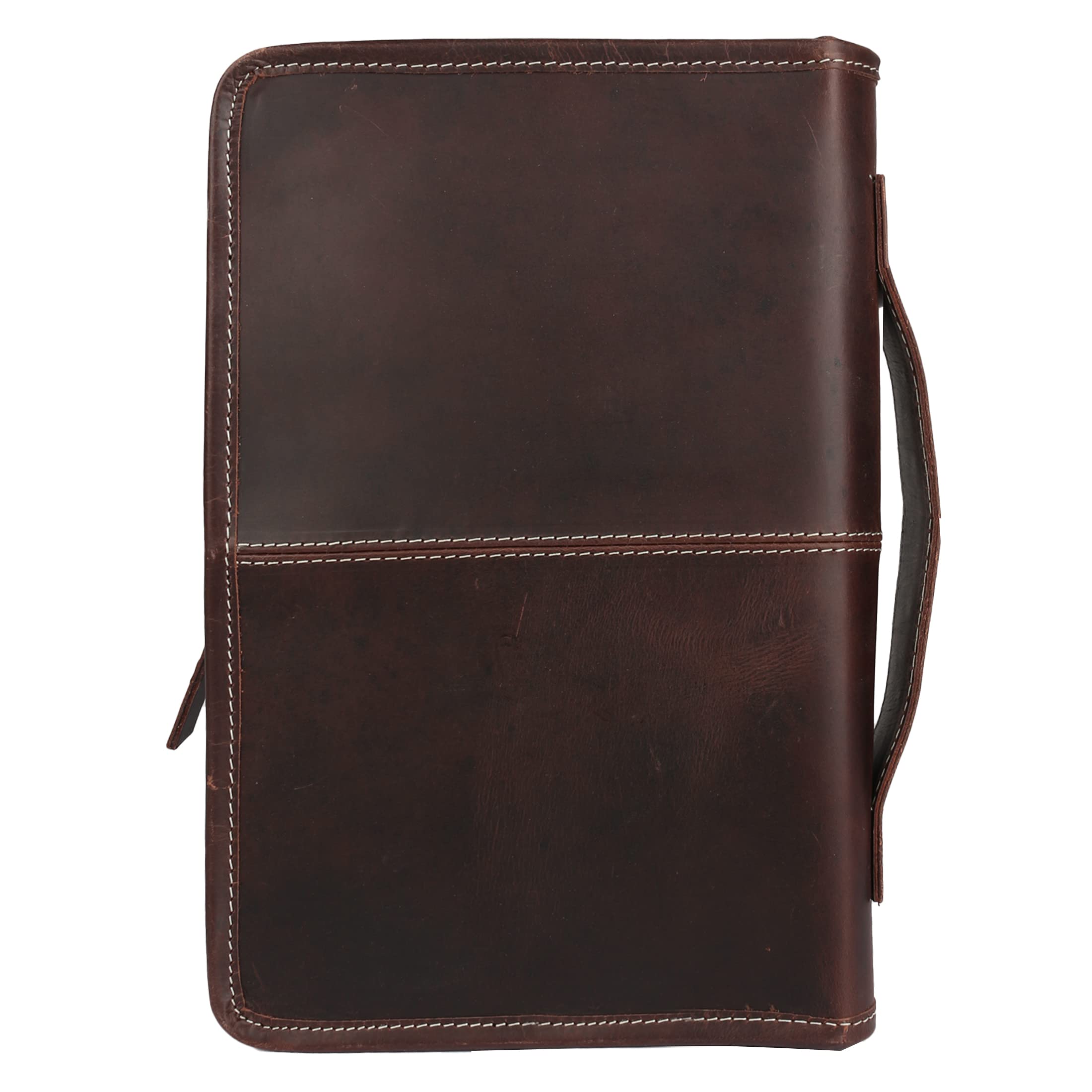 Leather Bible Cover Book Cover Planner Cover With Handle And Back Pocket Size 10.8X6.8X2 Inches (Buffalo Leather)