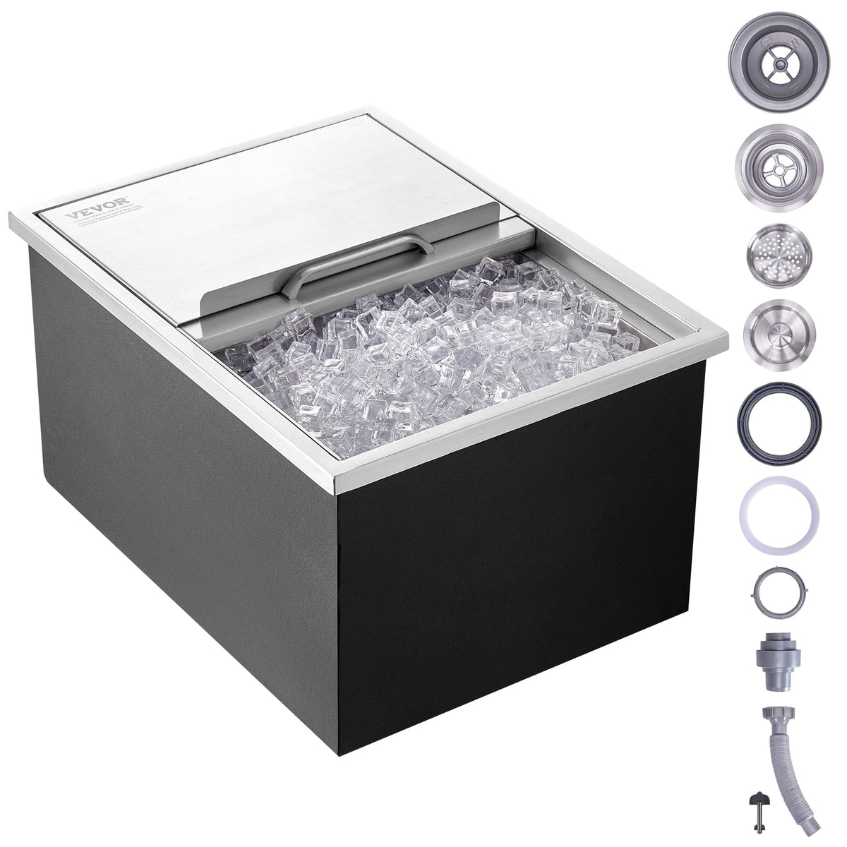 Vevor Drop In Ice Chest, 24'L X 18'W X 13'H Stainless Steel Ice Cooler, Commercial Ice Bin With Sliding Cover, 40.9 Qt Outdoo