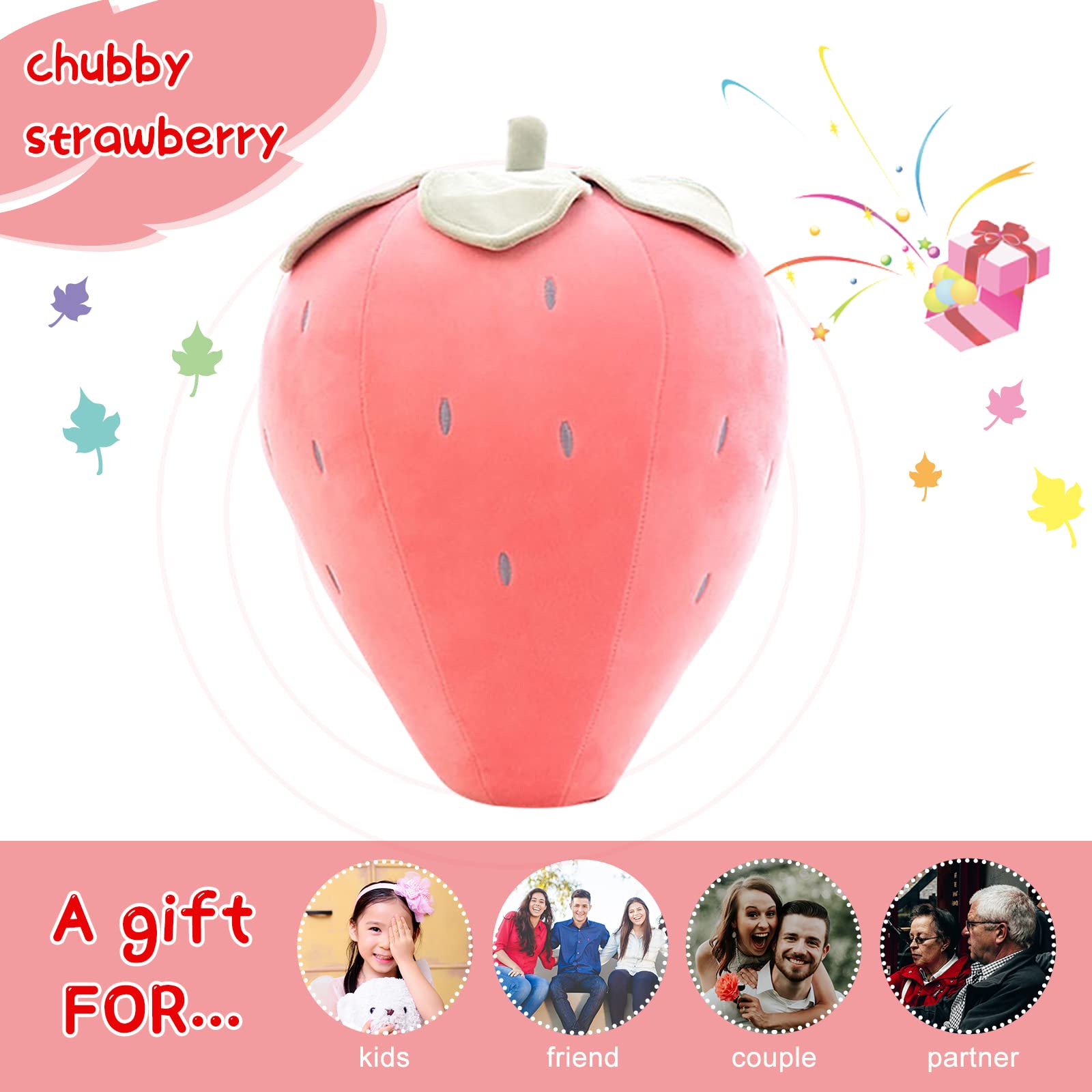 Cute Fruit Kids Pillow Stuffed Strawberry Plush Pillows Super Soft Girls Pillows Cushion Seat For Kids Toys (Pink,23.6'/60Cm) 1