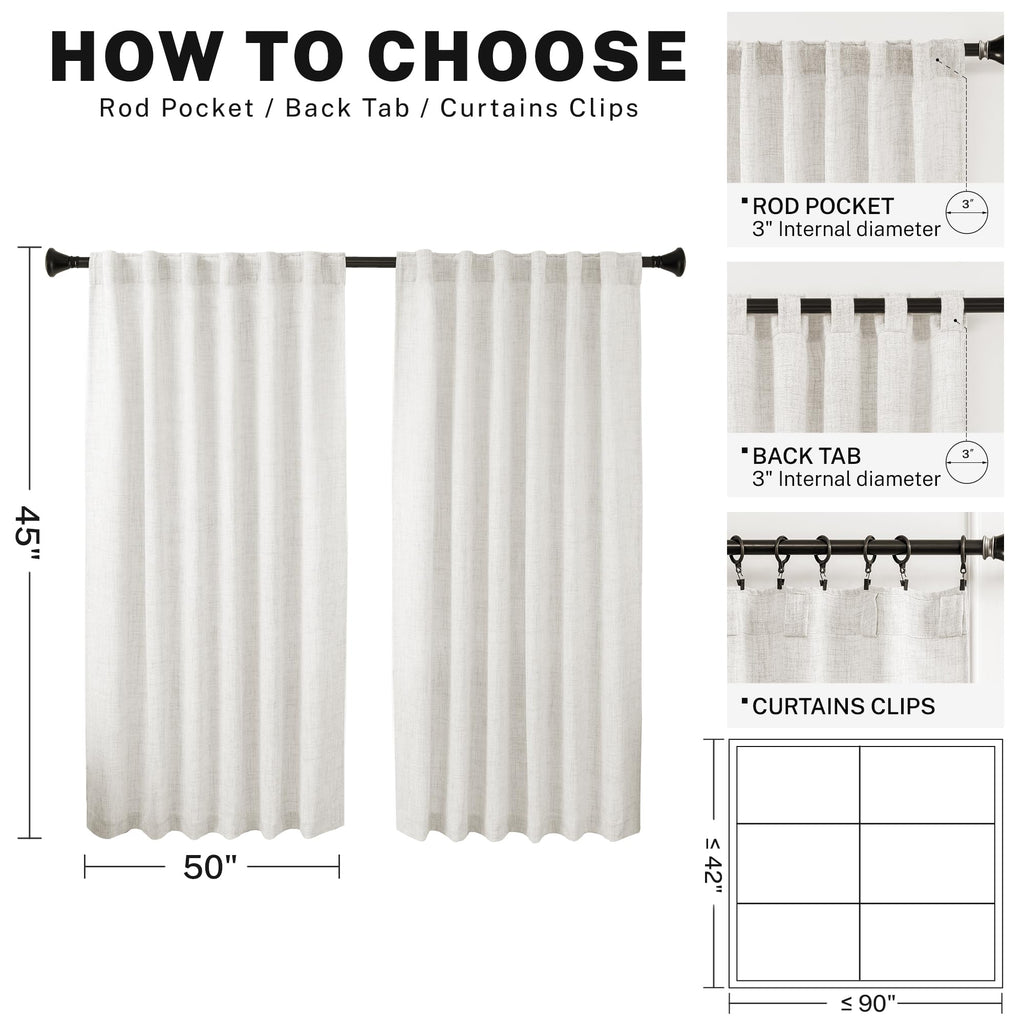 Meetbily Ivory Kitchen Curtains 45 Inch Length 2 Panels Rod Pocket Back Tab Light Filtering Semi Sheer Cafe Curtains Tiers Short