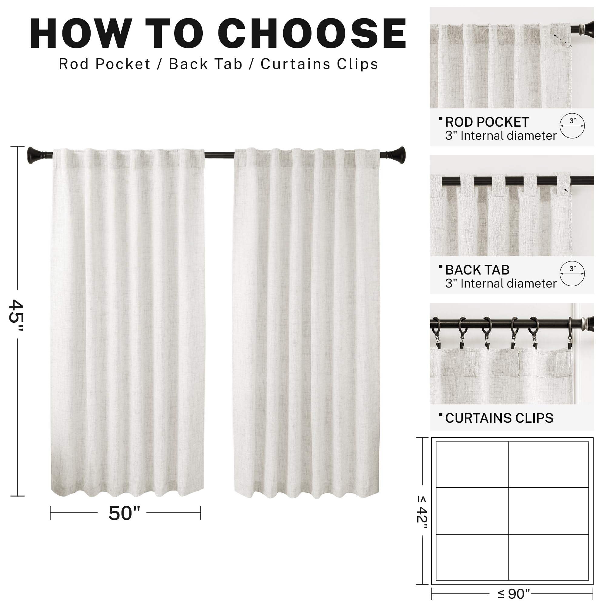 Meetbily Ivory Kitchen Curtains 45 Inch Length 2 Panels Rod Pocket Back Tab Light Filtering Semi Sheer Cafe Curtains Tiers Short
