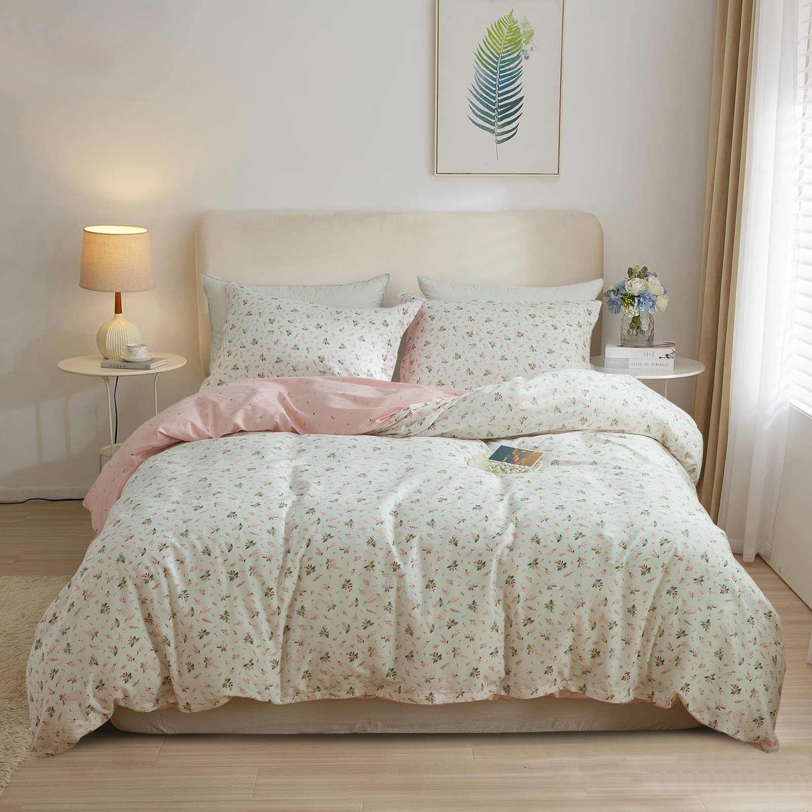 Eavd Vintage Floral Duvet Cover Full Size Cotton Girls Garden Pink Floral Bedding Sets Fulll Aesthetic Floral Comforter Cover Wi
