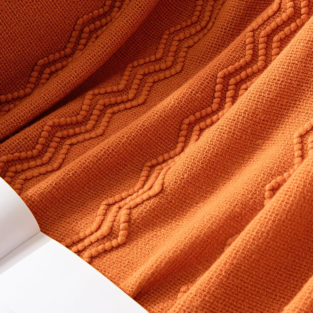Miulee Burnt Orange Knitted Throw Blanket For Couch Boho Textured Cozy Woven Blanket With Tassels For Sofa Chair Bed Living Room Home Decor Farmhouse Acrylic Wave Pattern 50'X60'