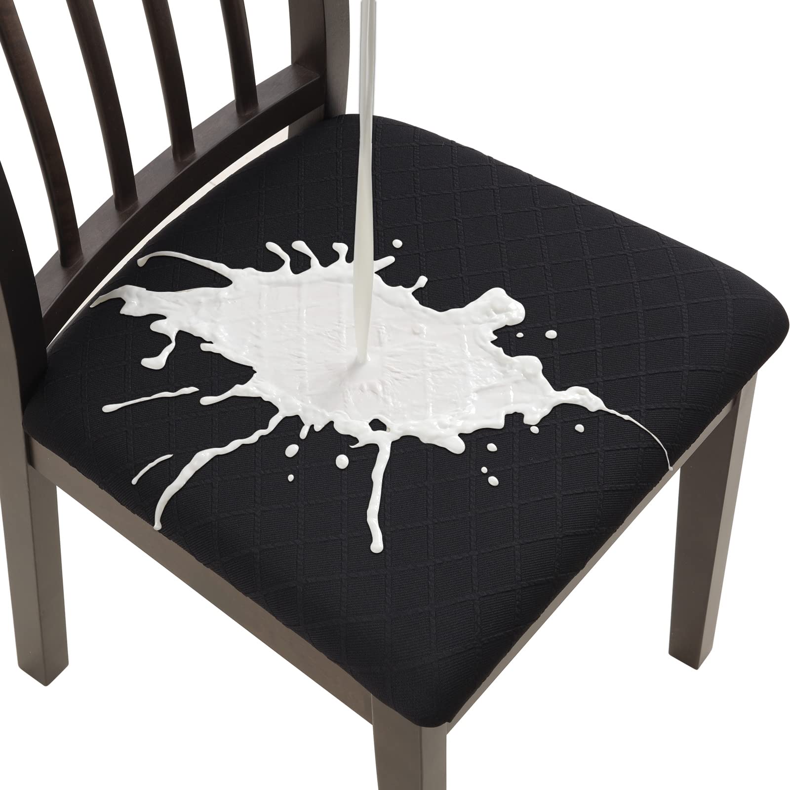 Fuloon Waterproof Dining Chair Covers Set Of 4, Stretch Jacquard Chair Seat Covers Washable Dining Room Chair Cover Seat Slipcover Removable Kitchen Chair Covers Protector (4, Waterproof-Black)