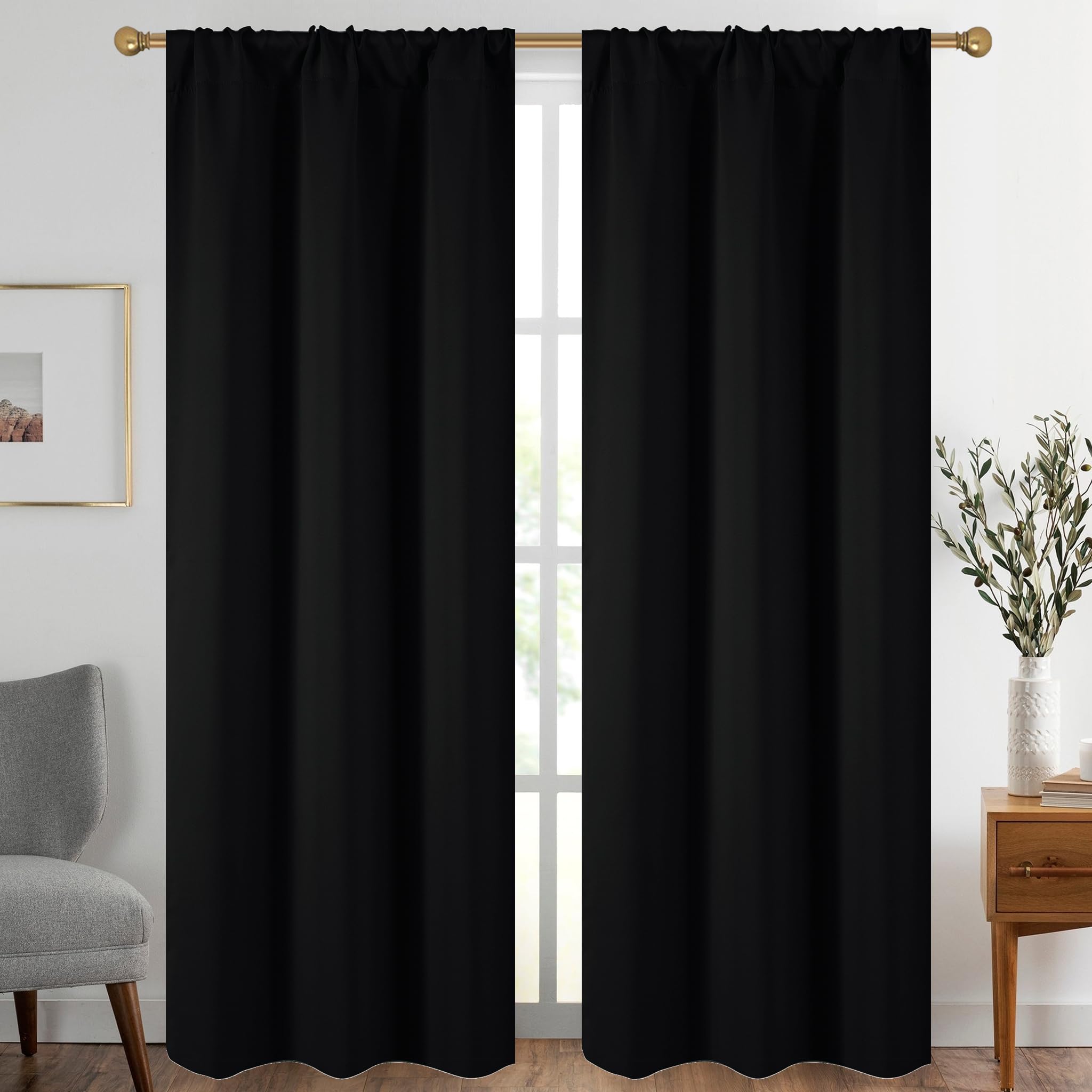 Diraysid Black Blackout Curtains For Bedroom And Living Room Thermal Insulated Room Darkening Curtains Drapes, 42 X 95, 2 Panels