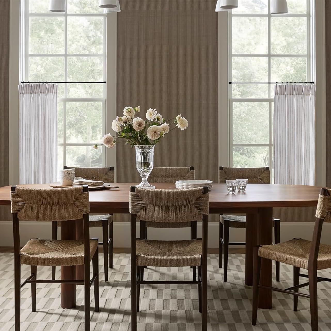 Limon Home 40 Inch Curtains For Small Window,Taupe Striped Pinch Pleat Farmhouse Kitchen Curtains Design,2 Panels Striated Taupe