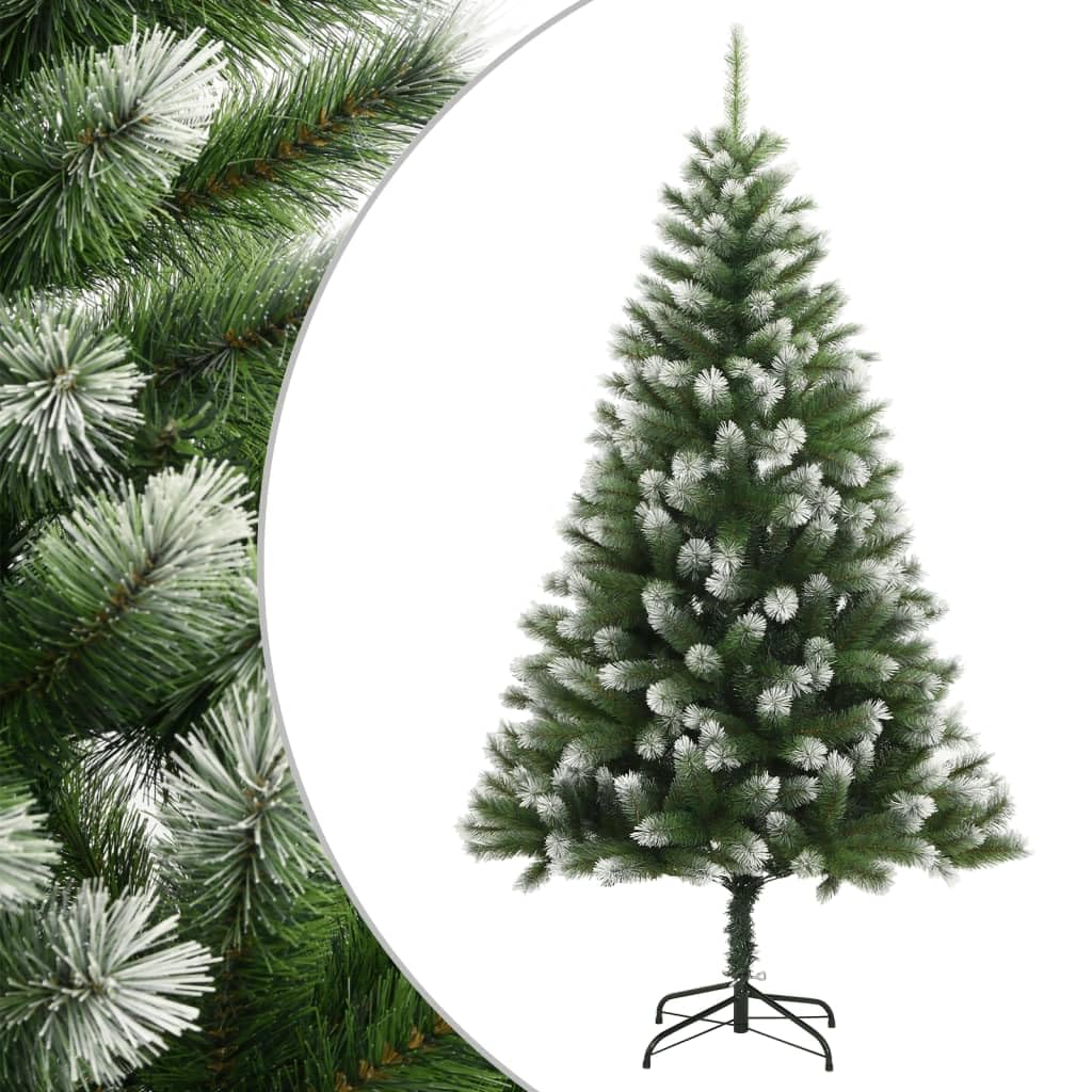 vidaXL Artificial Hinged Christmas Tree with Flocked Snow - Easy Assembly with Sturdy Metal Stand - Lifelike Festive Display - Economical Reusable Option - Green and White Christmas Decor