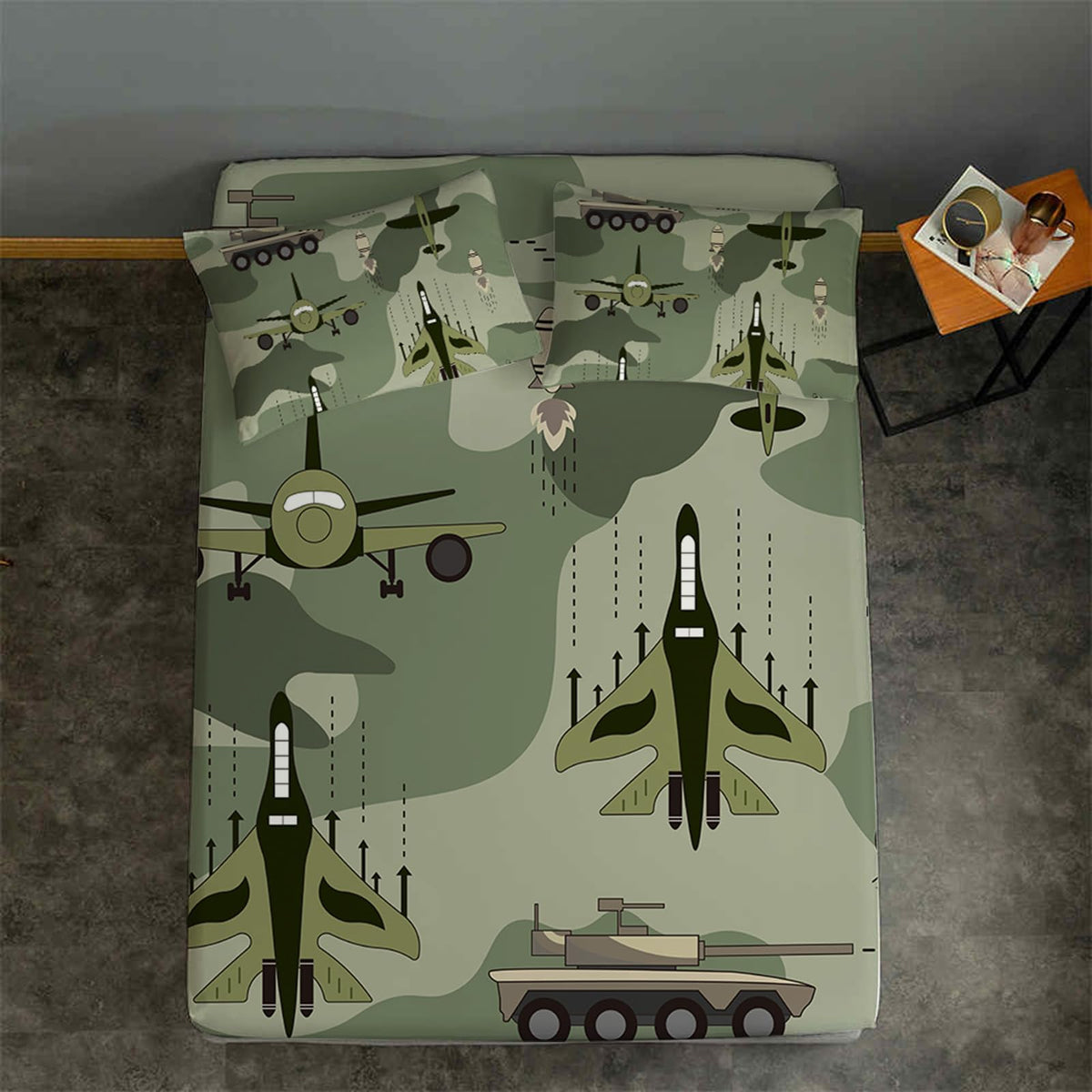 Yasida Full Size Fitted Sheets Bedding Airplane Sheets Camo Bed Sheets For Kids,Airplane Tank Camping Bed Sheet Set For Boys And