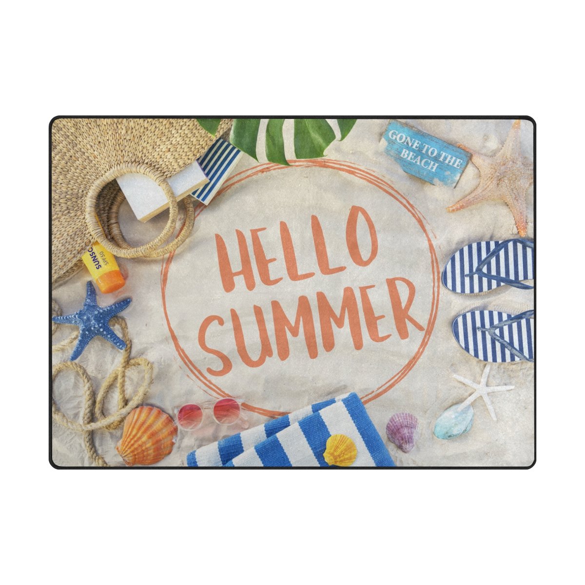 My Little Nest Area Rug Hello Summer Beach Lightweight Non-Slip Soft Mat 4' X 5'3&quot;, Memory Sponge Indoor Outdoor Decor Carpet For Living Dining Room Bedroom Office Kitchen