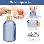 Jenseits Blue Bathroom Accessories, 4 Pcs Glass Bathroom Set Complete Includes Soap Dispenser, Toothbrush Holder, Apothecary Jar