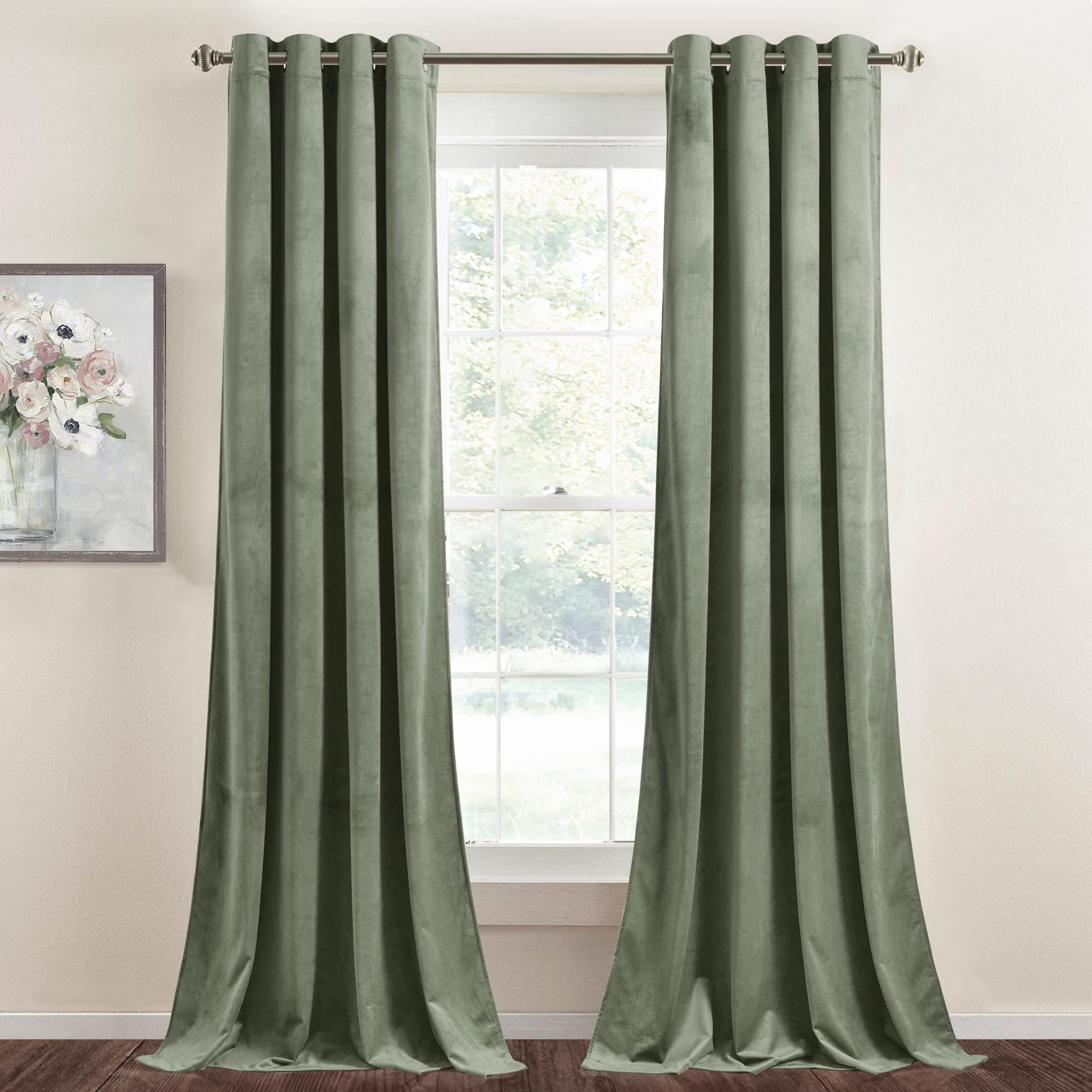 Stangh Velvet Sage Green Curtains 108 Inches Long, Super Soft Thick Privacy Divider Curtains For Nursery Baby/ Office, Grommet L