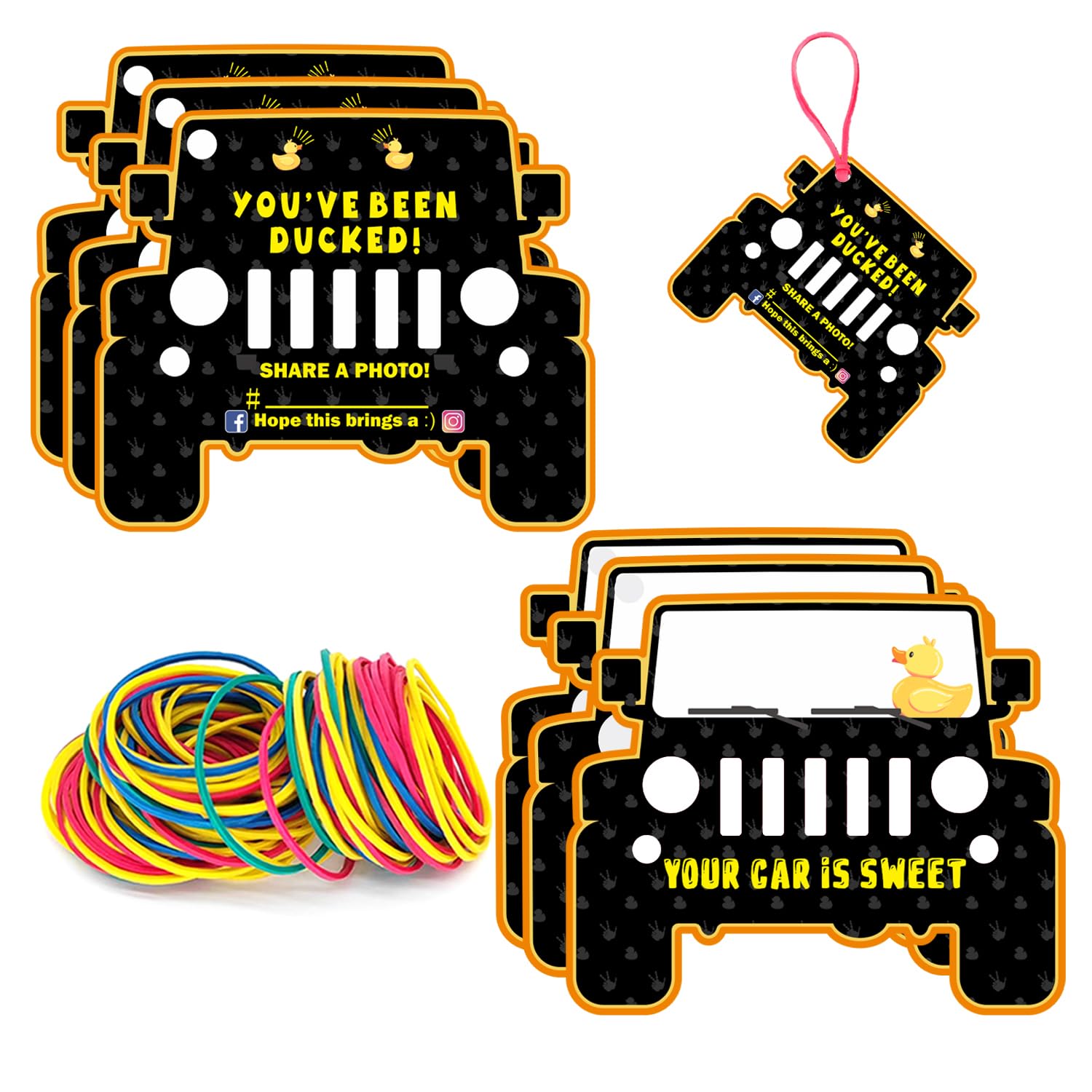 You'Ve Been Ducked, Duck Tags, Duck Duck Tags, Duck Ducking Game Card, 35 Black Duck Tags, 35 Rubber Bands(3Dj52)