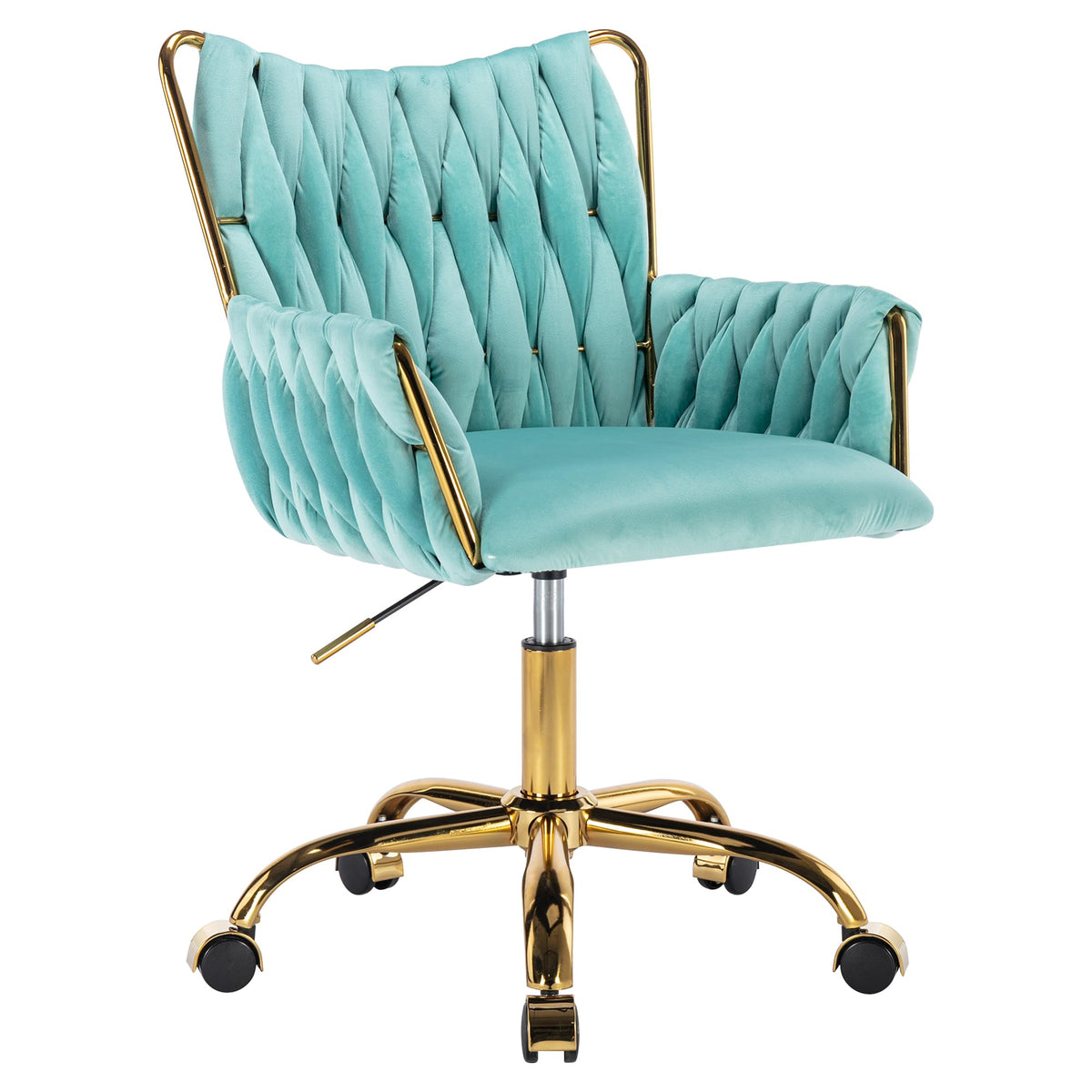 Westice Velvet Desk Chair, Home Office Gold Comfy Chair With Hand Woven High Back, Height Adjustable Swivel Chair With Comfy Uph