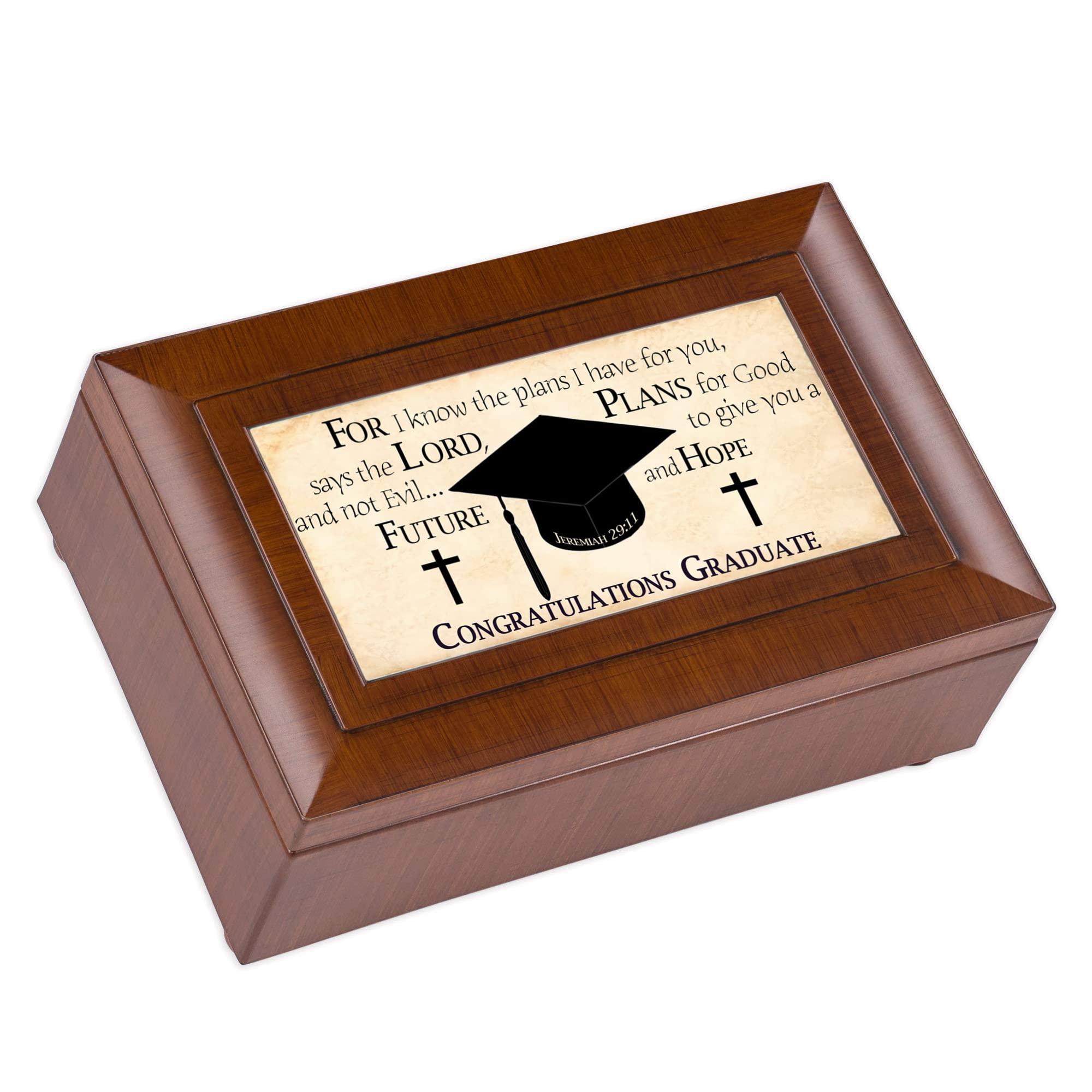 Cottage Garden Graduate for I Know Woodgrain Petite Jewelry Music Box Plays Pomp & Circumstance
