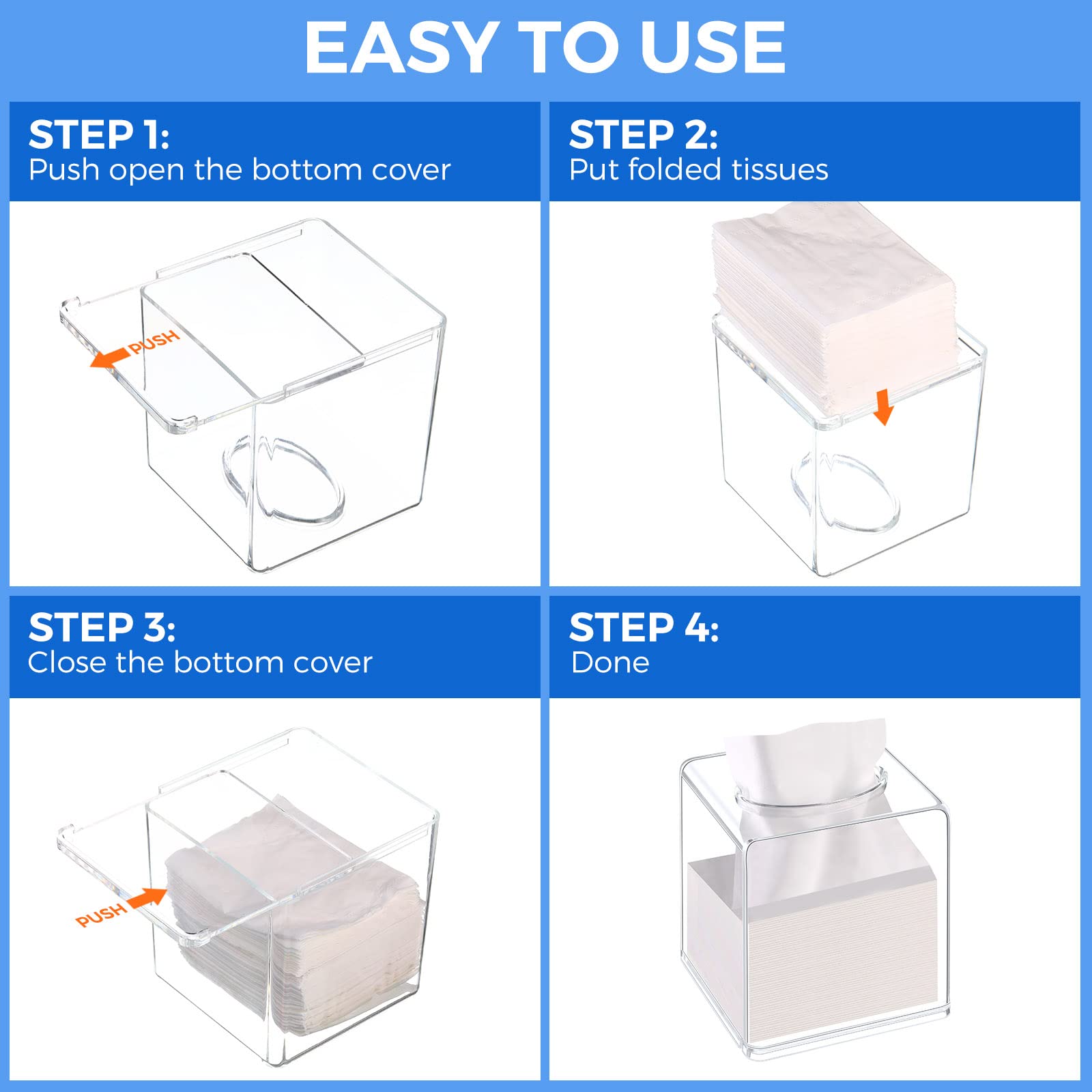 4 Pack Acrylic Tissue Box Cover Square Clear Tissue Box Holder Acrylic Cube Napkin Dispenser Box For Bathroom Bedroom Kitchen Ca