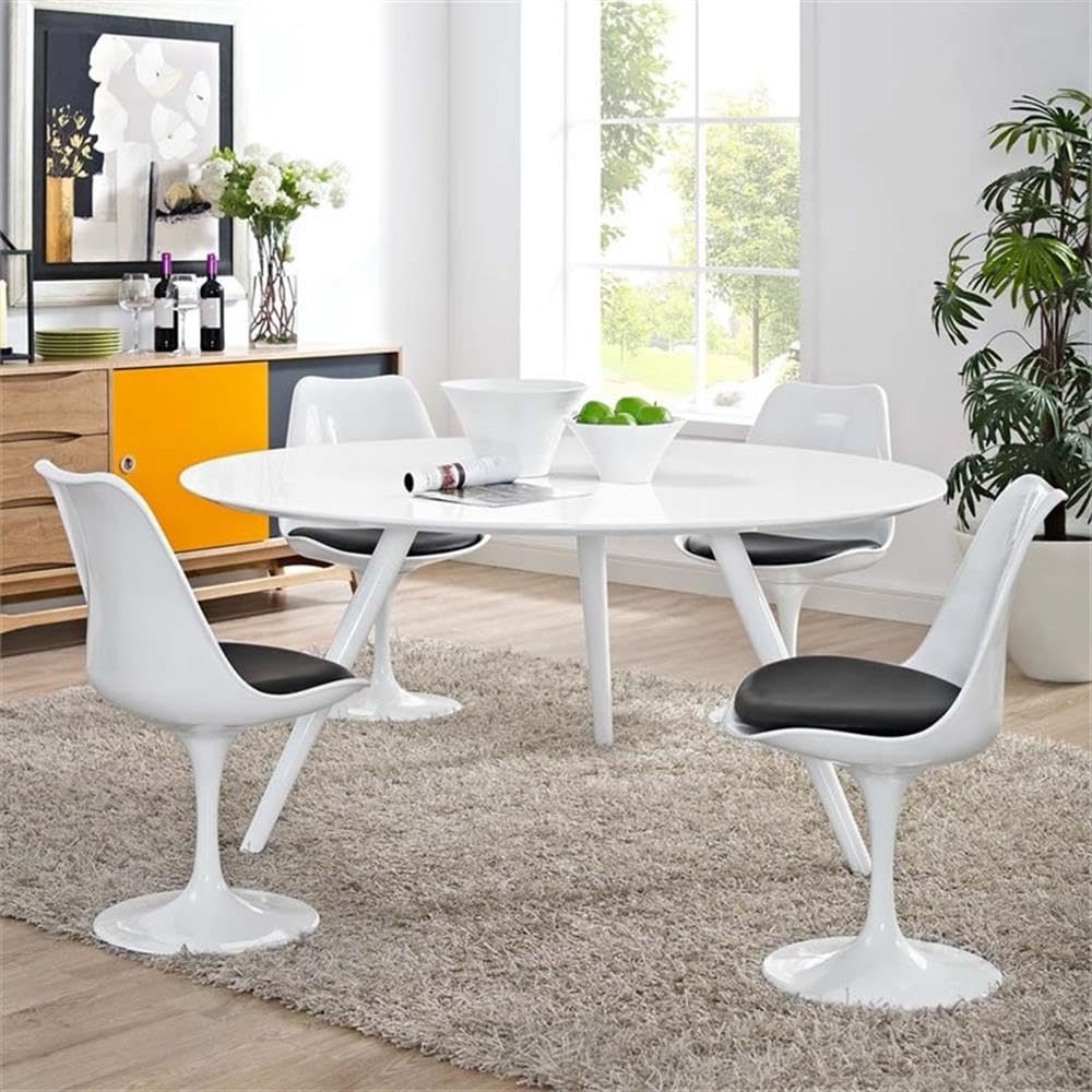 Modway Lippa 60&quot; Mid-Century Modern Dining Table With Round White Top And Tripod Base In White