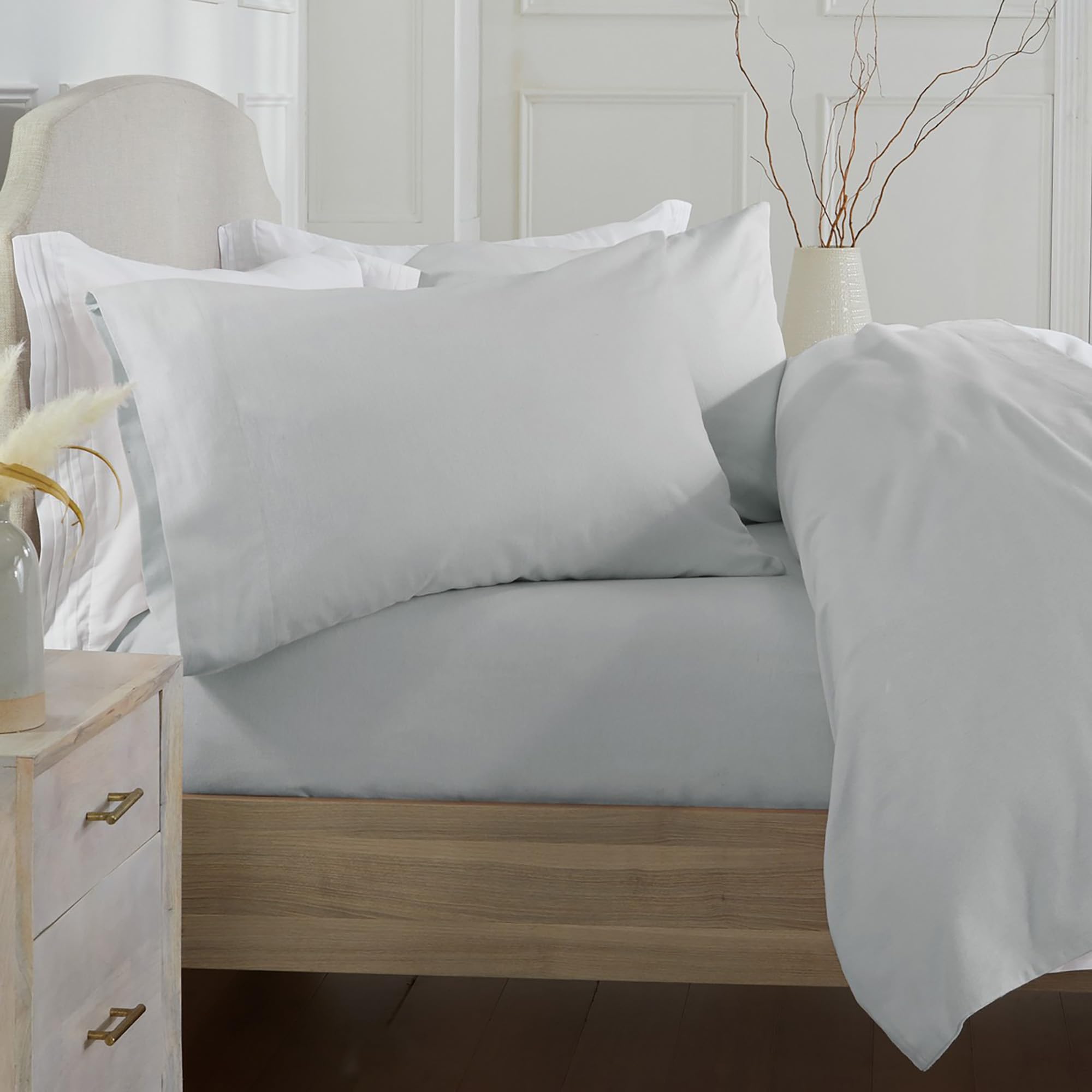 Market & Place 100% Cotton Full Flannel Sheet Set | 4 Piece Deep Pocket Solid Cozy Winter Bed Sheets | Double Brushed For Extra