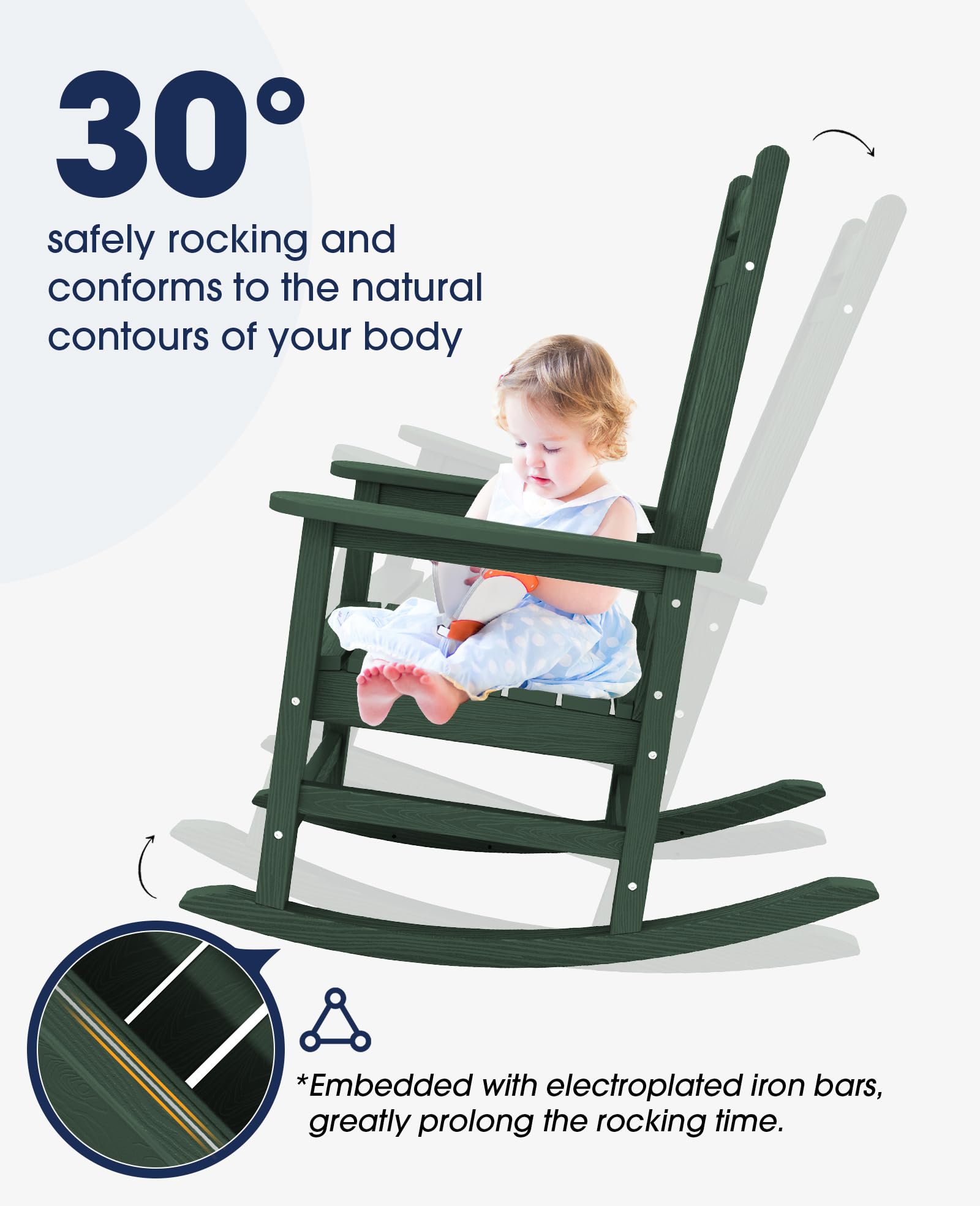 Kingyes Outdoor Patio Rocking Chair, Green