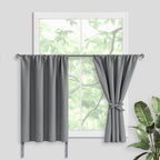 Jiuzhen Short Blackout Curtains For Small Window - Cafe Room Darkening Privacy Thermal Insulated Half Window Curtains Tiers For Bathroom,Kitchen, W 42 X L 36, Set Of 2 Panels With Tiebacks, Light Grey
