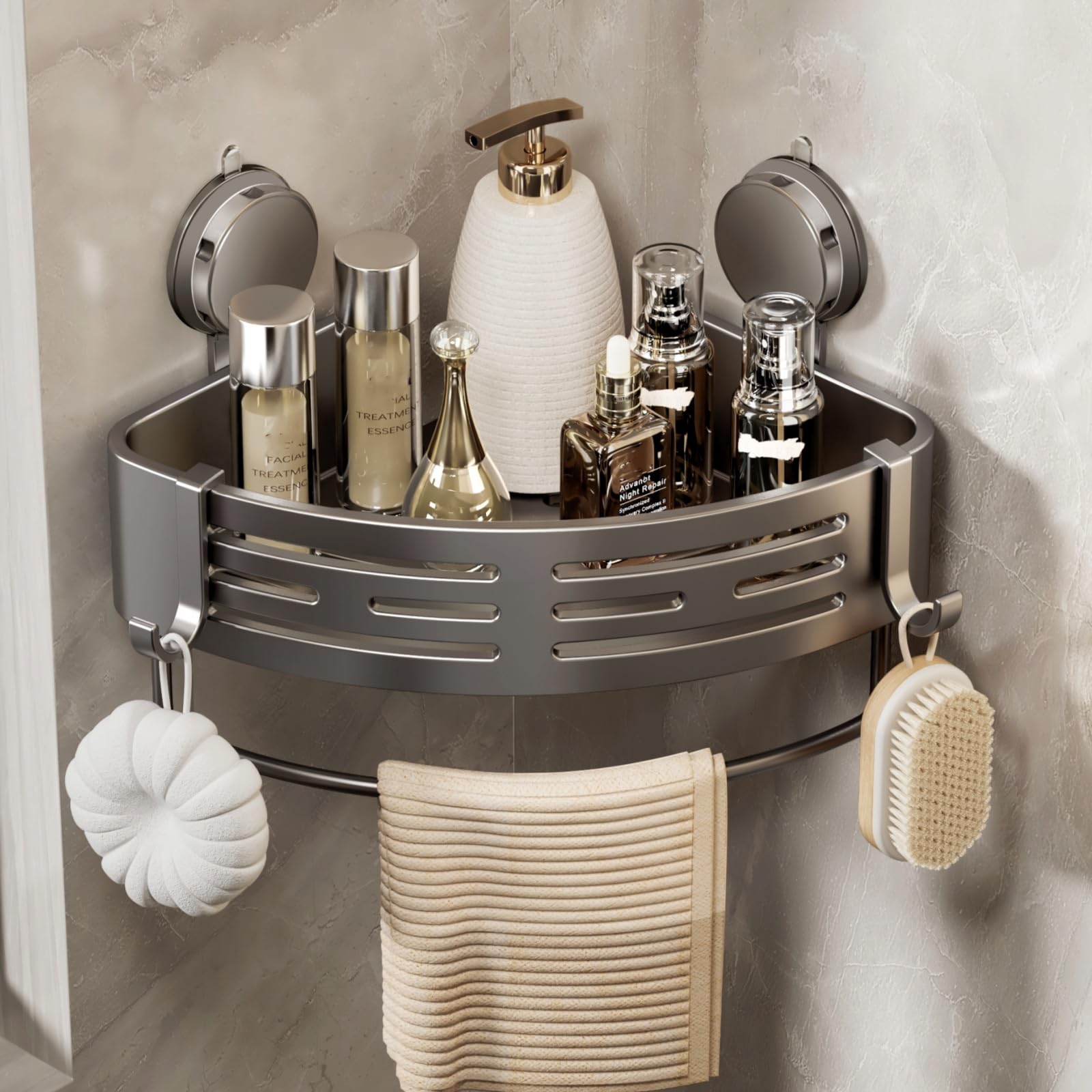 VOLPONE Shower Caddy Suction Cup No Drilling Suction Cup Shower Shelf Heavy Duty Bathroom Shower Organizer Storage Rack Adhesive
