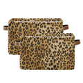 Leopard Print Canvas Storage Bin  Large Animal Toys Basket Cube Box With Handles for Home Office Bedroom Closet Shelves, 2 Pcs