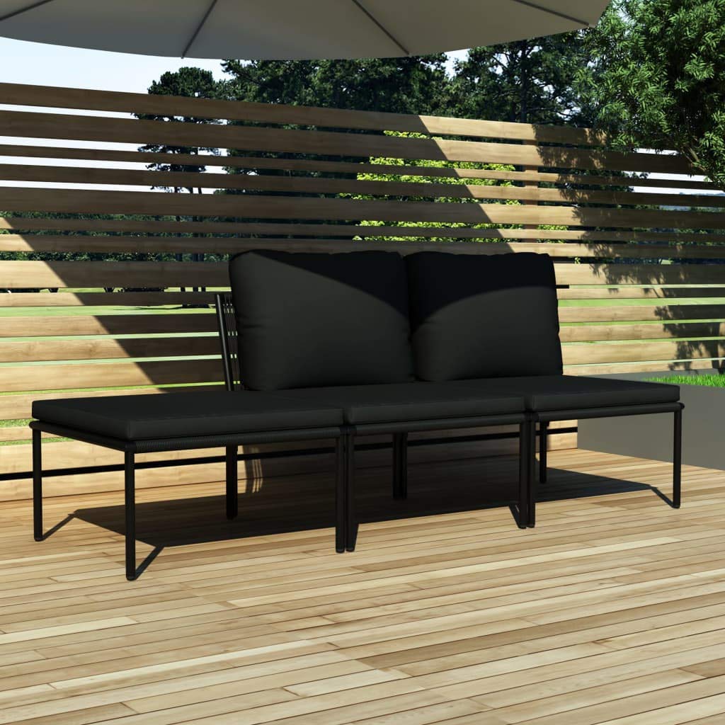 vidaXL 3 Piece Garden Lounge Set with Removable Cushions in Black PVC, Outdoor Patio Furniture with Powder-Coated Steel Frame