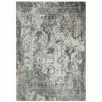 HomeRoots 508915 10 x 13 ft. Ivory Gray Charcoal Blue & Rust Oriental Power Loom Stain Resistant Rectangle Area Rug