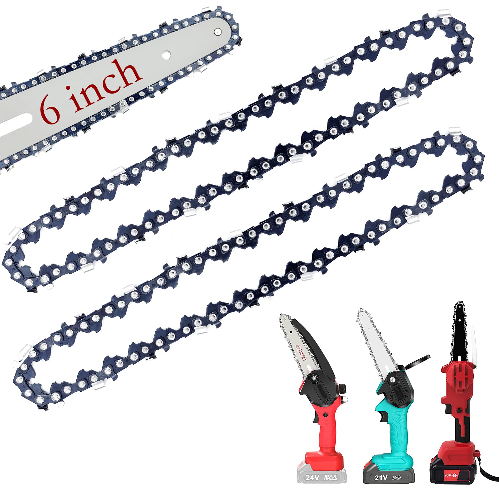 [2 Pieces] 6 Inch Mini Chainsaw Chain, 6 Inch Replacement Chains For Cordless Electric Portable Mini Chainsaw, Fifchall Guide Sa