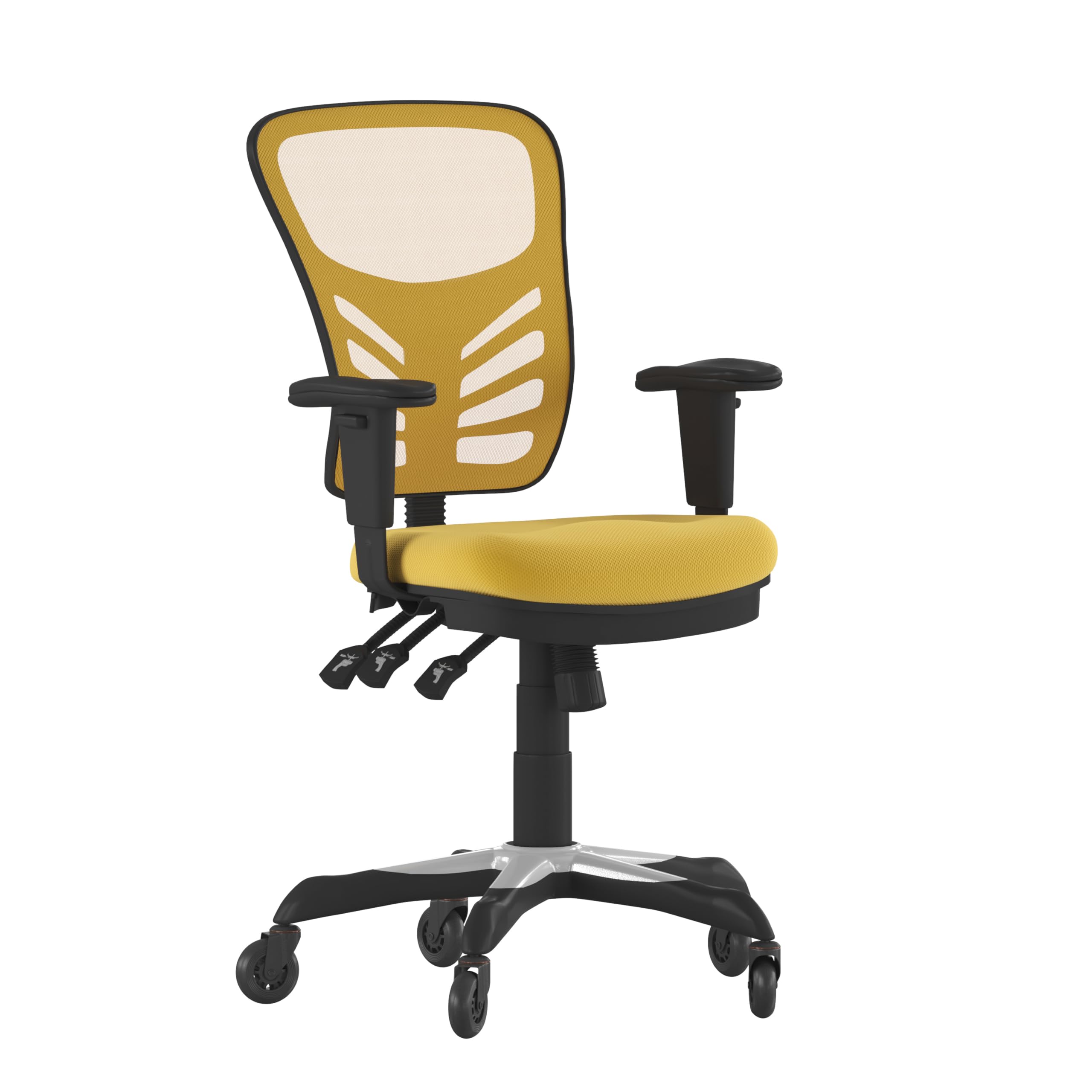 Flash Furniture Nicholas Mid-Back Yellow-Orange Mesh Multifunction Executive Swivel Ergonomic Office Chair With Adjustable Arms And Transparent Roller Wheels